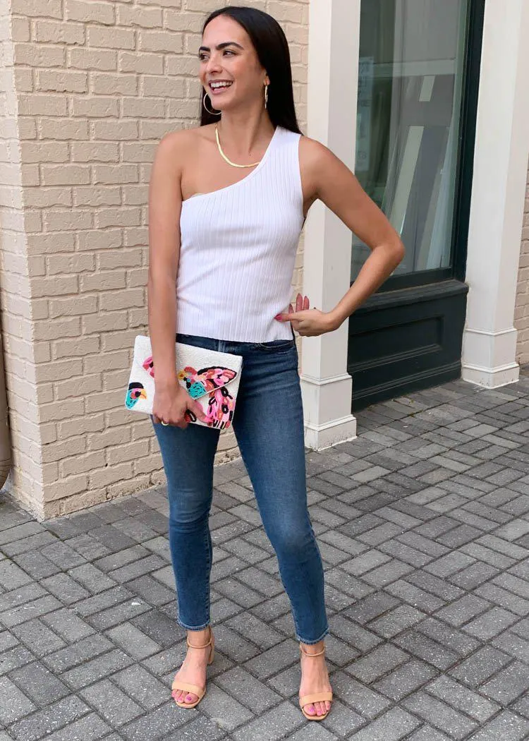 525 America Ribbed One Shoulder Tank- White ***FINAL SALE***