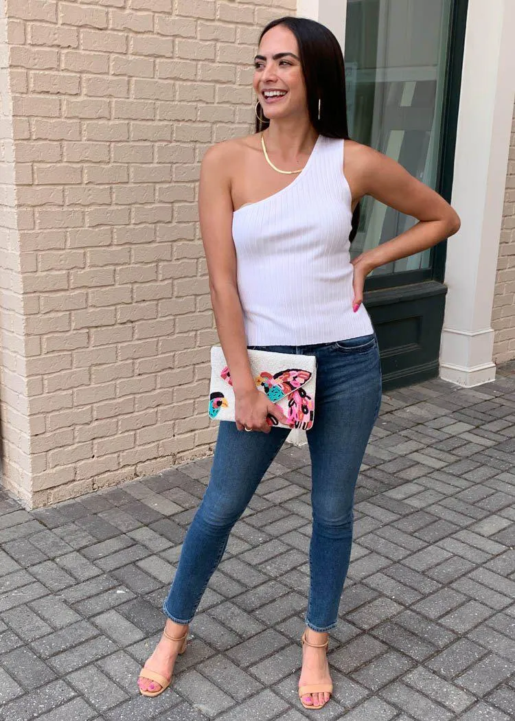 525 America Ribbed One Shoulder Tank- White ***FINAL SALE***