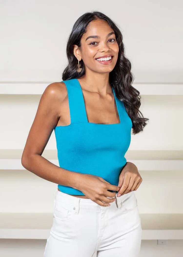 525 America Wide Strap Square Neck Knit Tank- Bluetiful