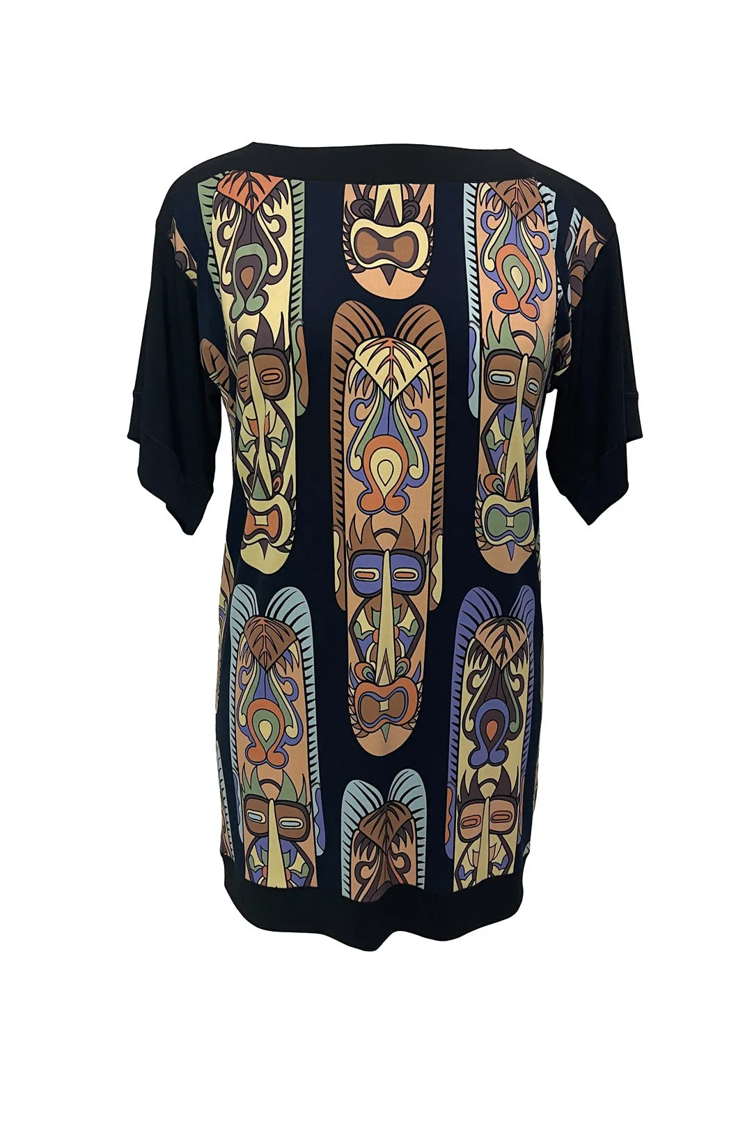 BANDED NECK SHORT KIMONO SLEEVE TUNIC