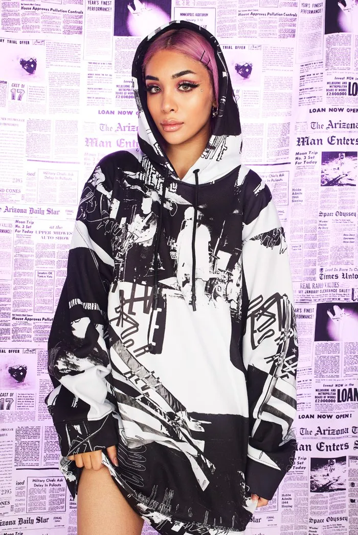 Black & White Photograph Punk Print Hoodie Dress