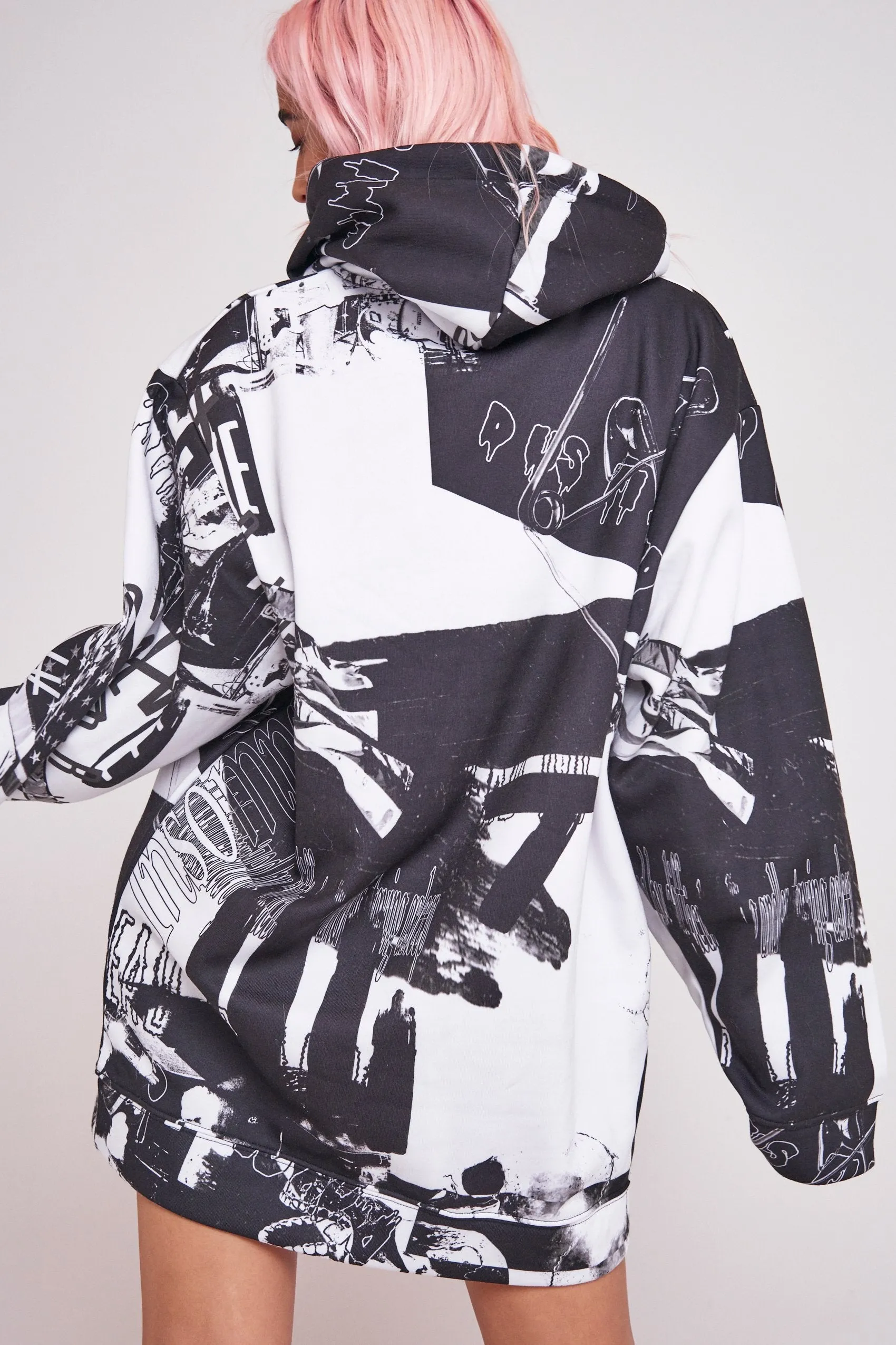 Black & White Photograph Punk Print Hoodie Dress