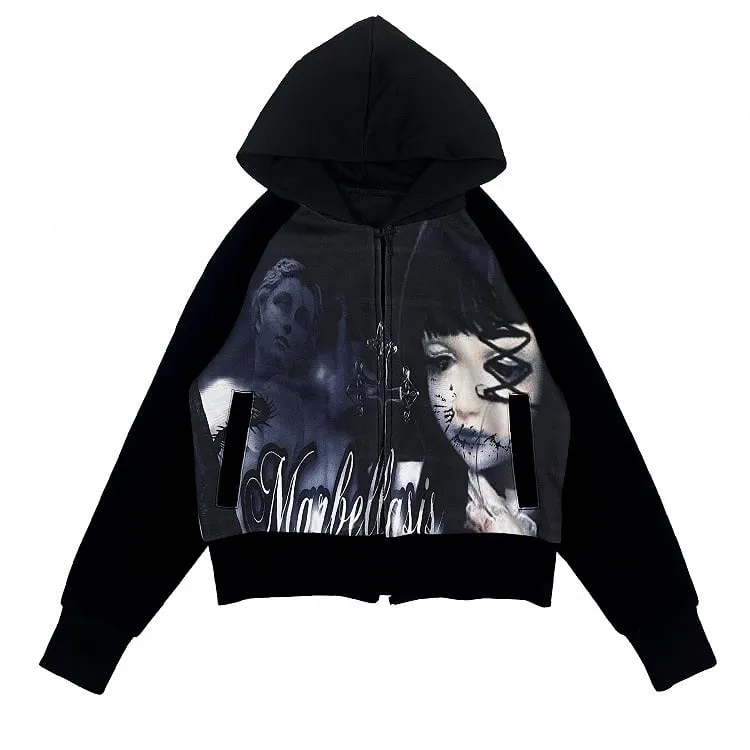Black Emo Punk Spooky Girl Zip Hoodie