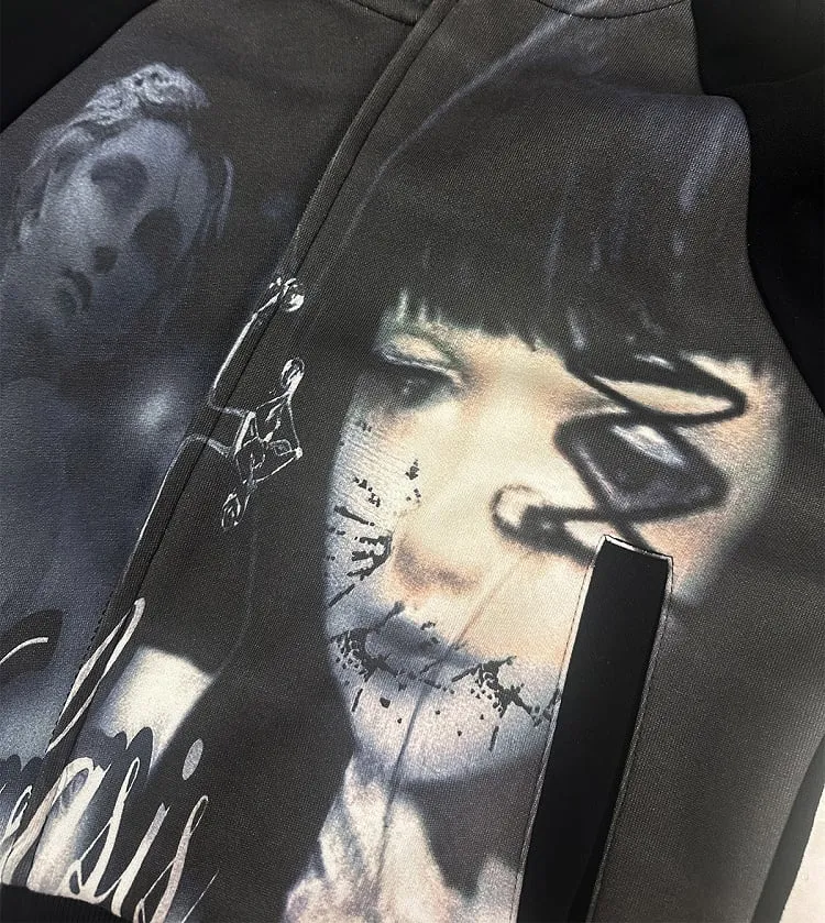 Black Emo Punk Spooky Girl Zip Hoodie