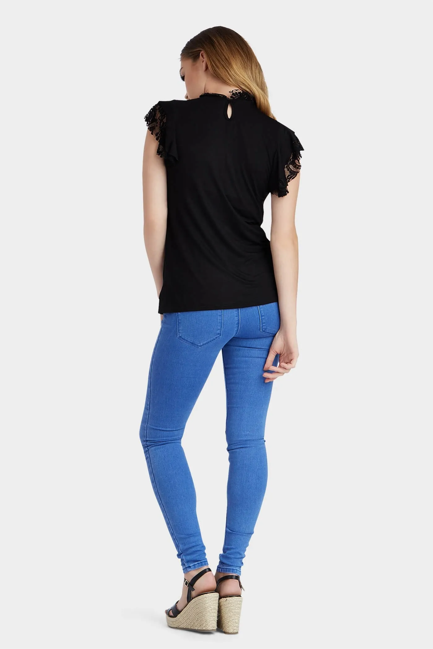 Black Lace Frill Sleeve Top