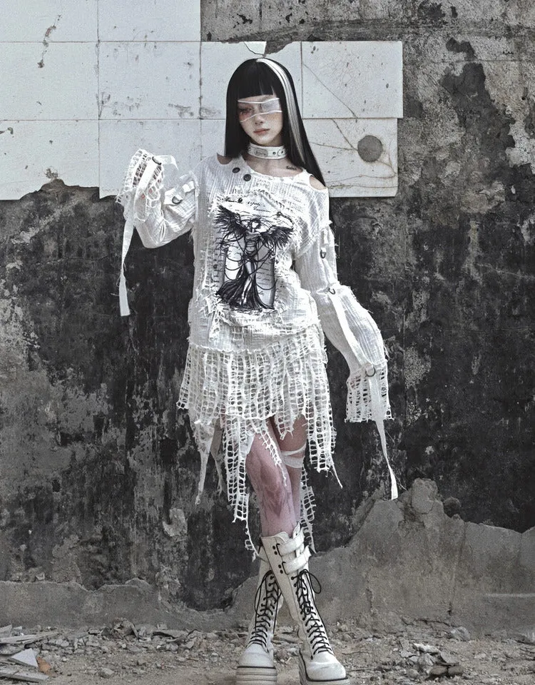 [Blood Supply] Madhouse Distressed Vintage Print Sweatshirt
