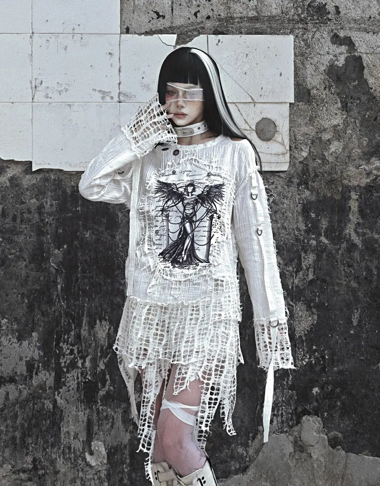 [Blood Supply] Madhouse Distressed Vintage Print Sweatshirt
