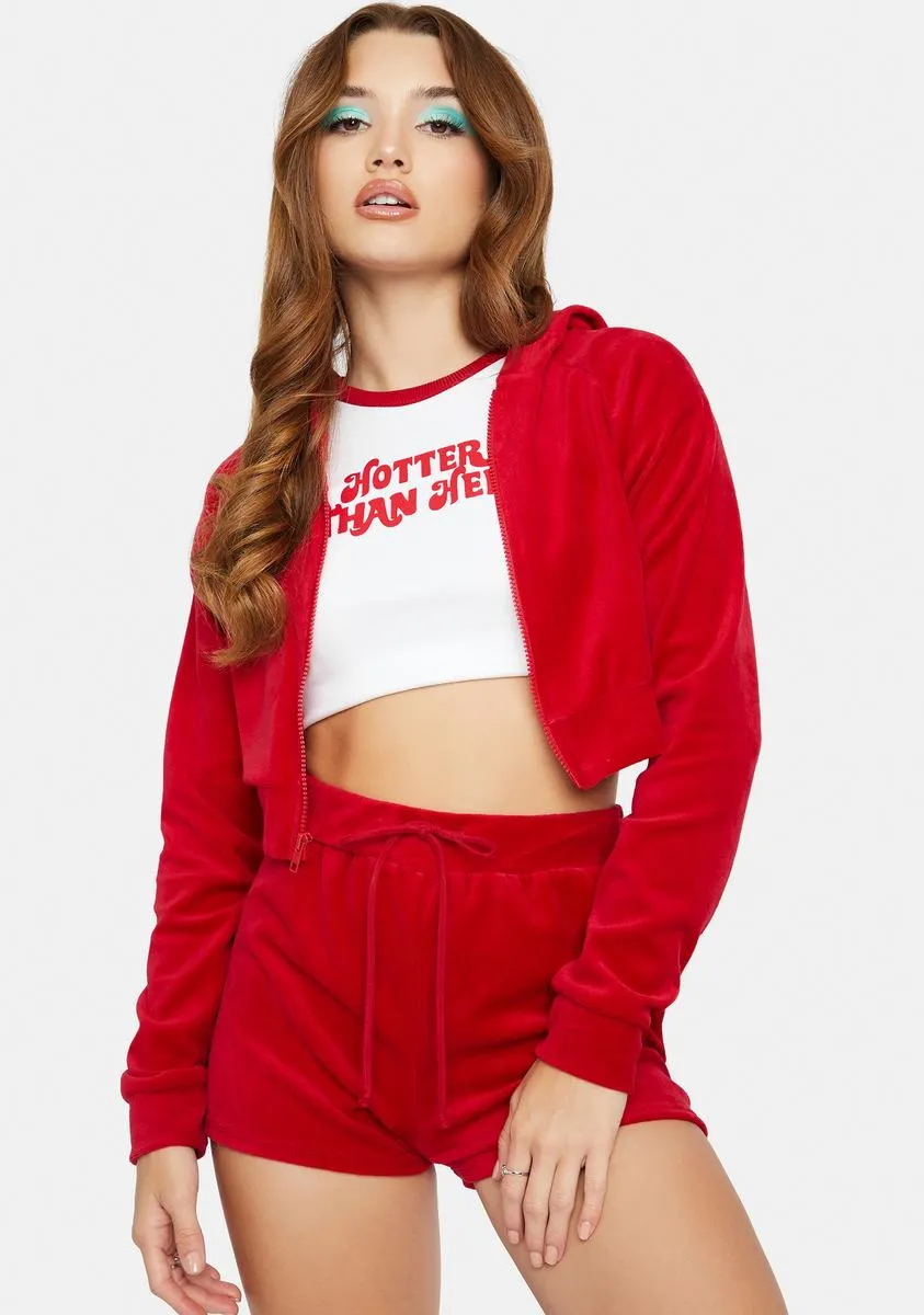 Cherry No Surprise Velour Shorts Set