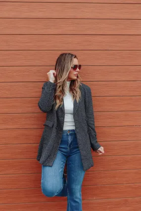 Chic Upon Arrival Button Down Blazer Jacket In Black