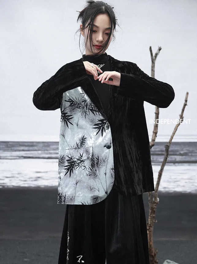 China Print Jacket Contrast Bamboo Velvet Color Splicing