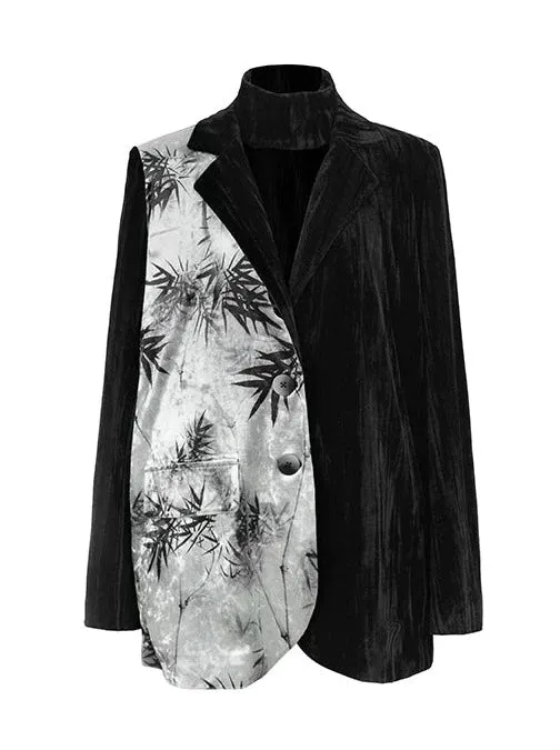 China Print Jacket Contrast Bamboo Velvet Color Splicing