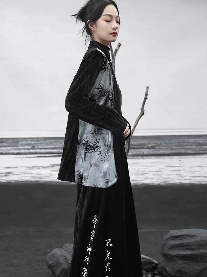 China Print Jacket Contrast Bamboo Velvet Color Splicing