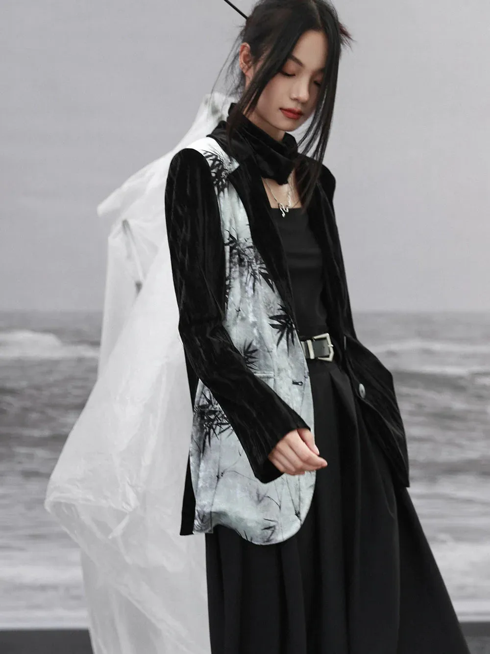 China Print Jacket Contrast Bamboo Velvet Color Splicing