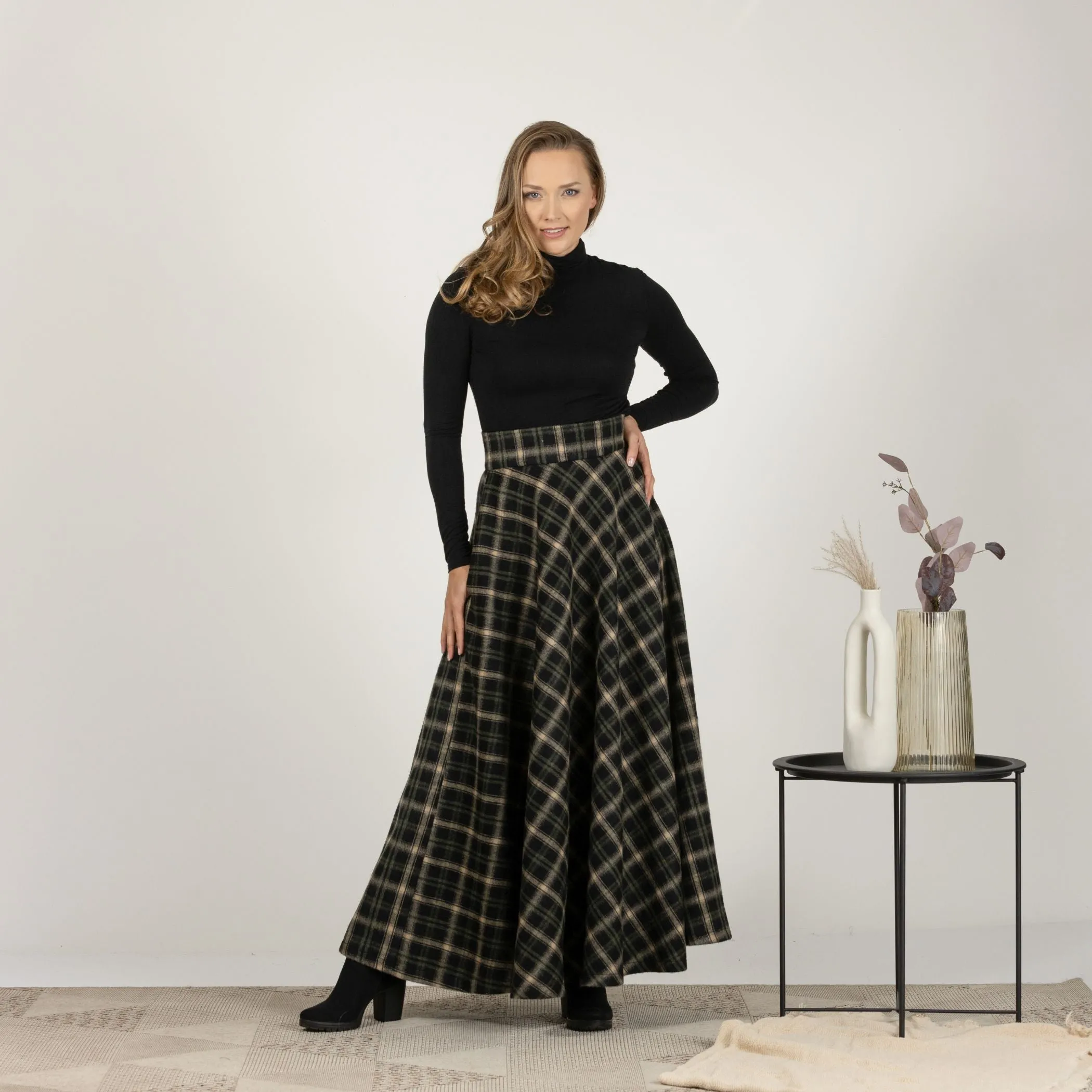 Dark Blue High Waisted Wool Maxi Skirt