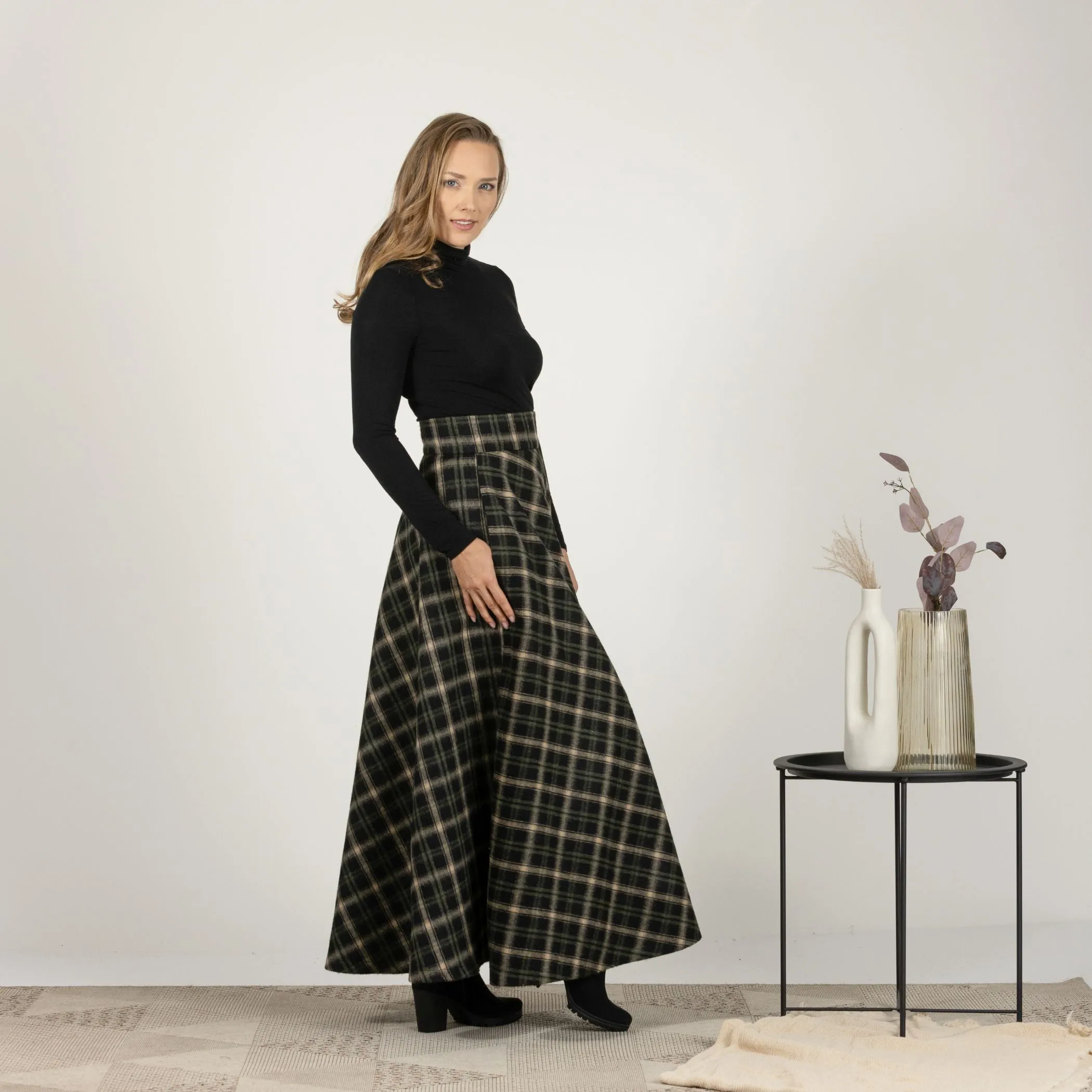 Dark Gray High Waisted Wool Maxi Skirt