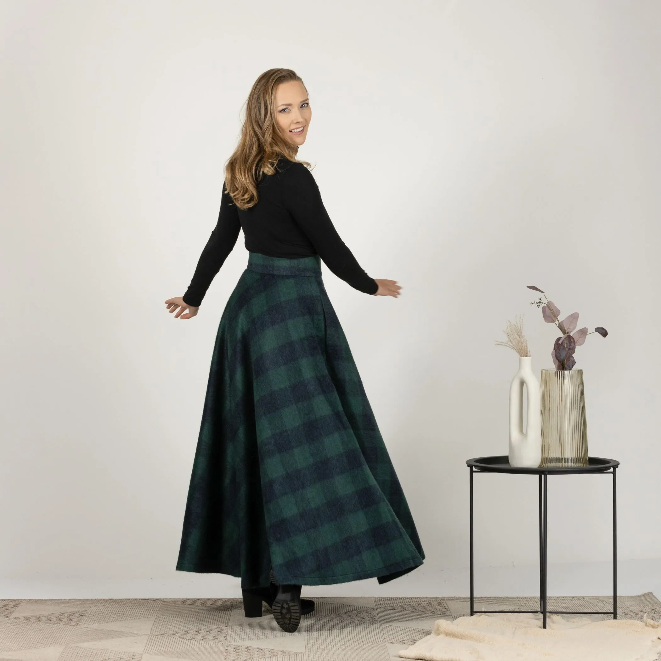 Dark Gray High Waisted Wool Maxi Skirt