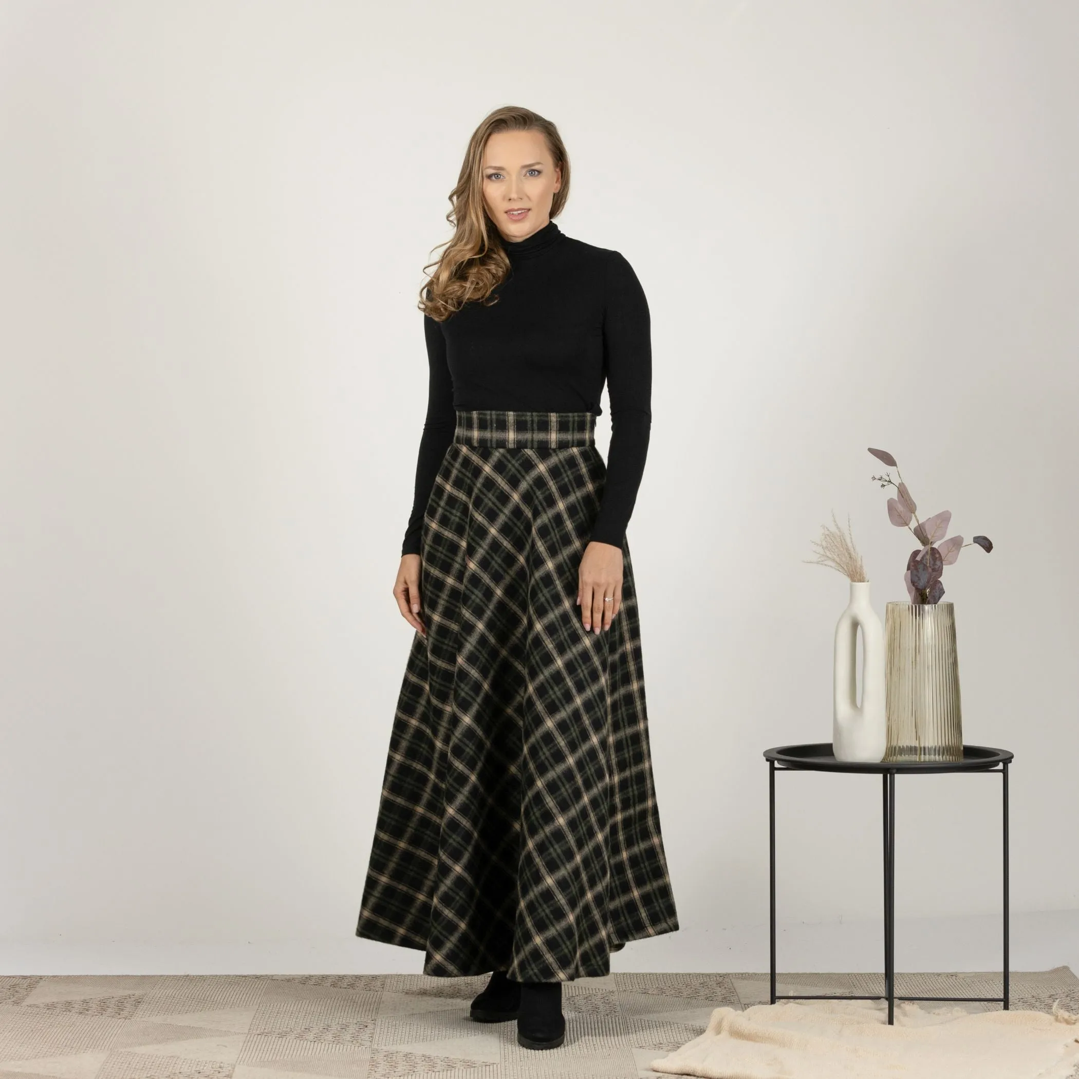 Dark Gray High Waisted Wool Maxi Skirt