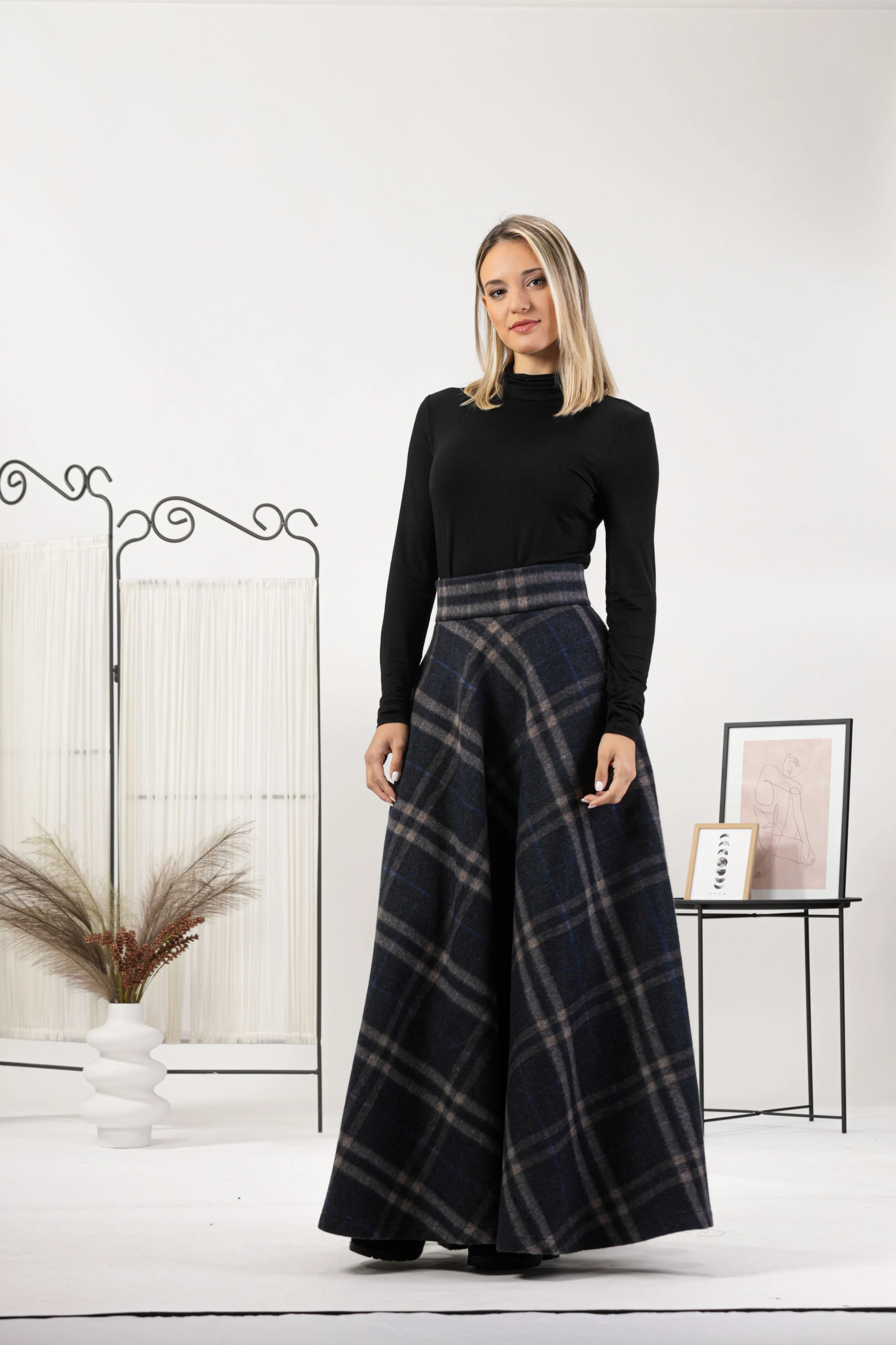 Dark Gray High Waisted Wool Maxi Skirt