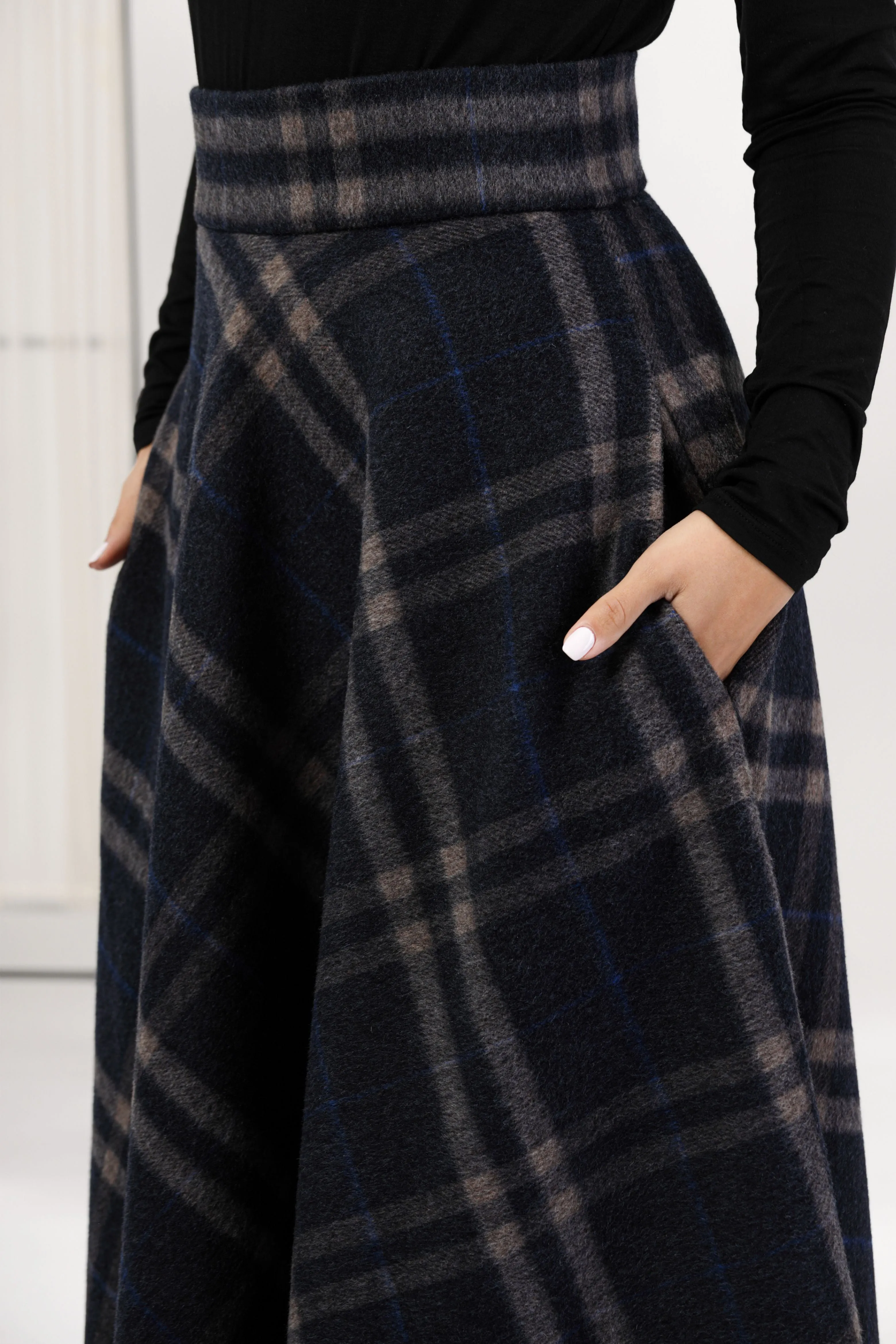 Dark Gray High Waisted Wool Maxi Skirt