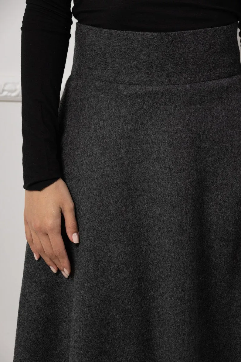 Dark Gray High Waisted Wool Maxi Skirt