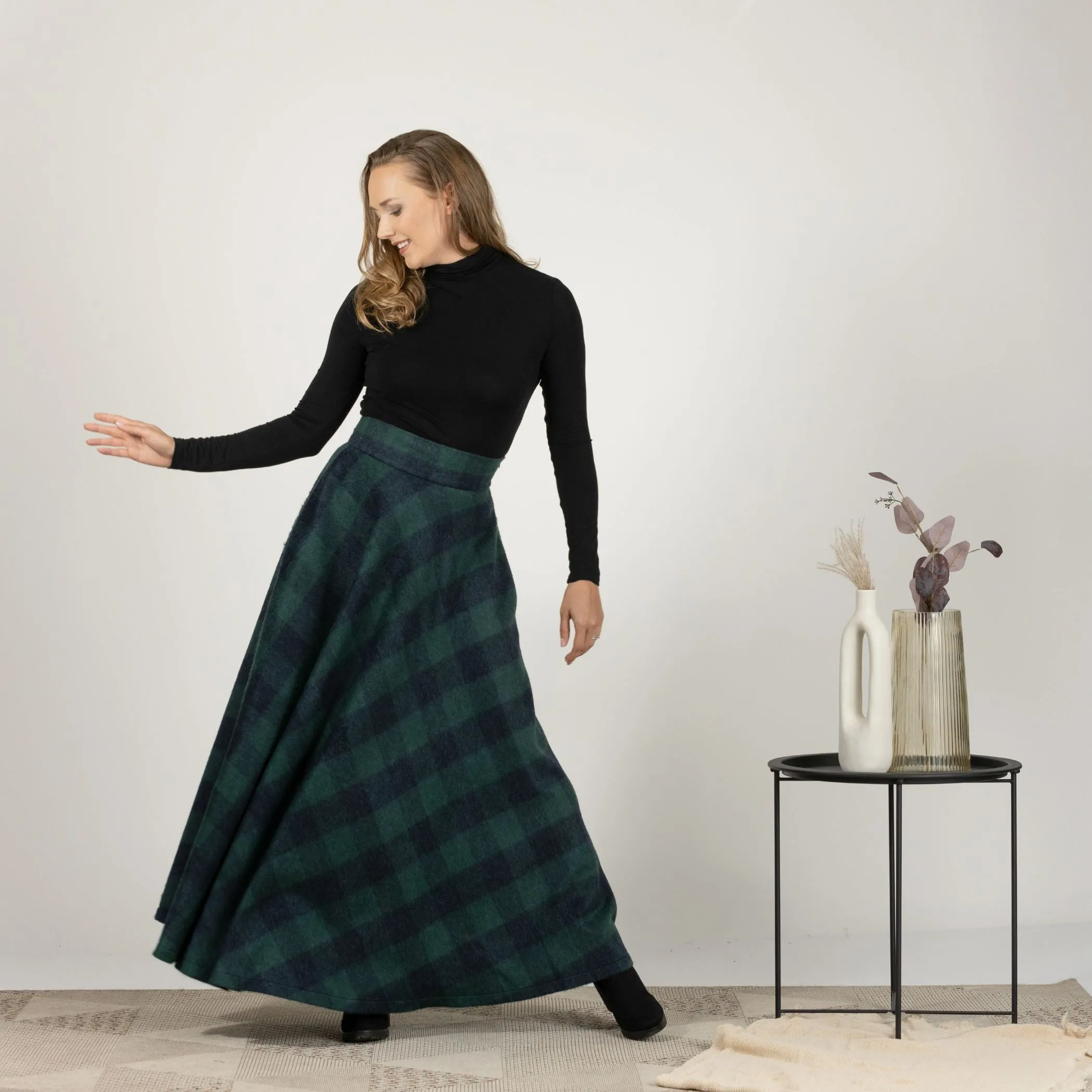Dark Gray High Waisted Wool Maxi Skirt