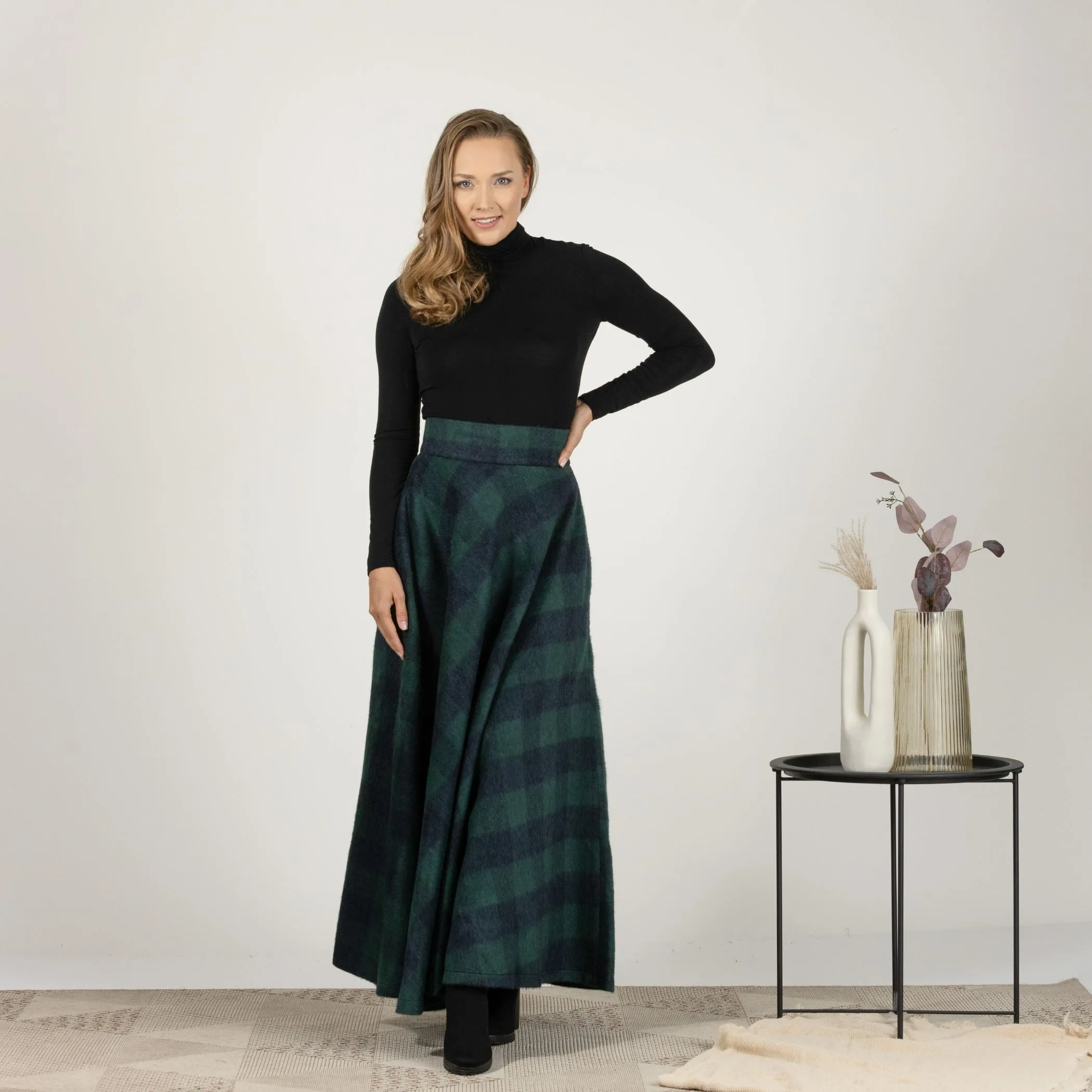 Dark Gray High Waisted Wool Maxi Skirt
