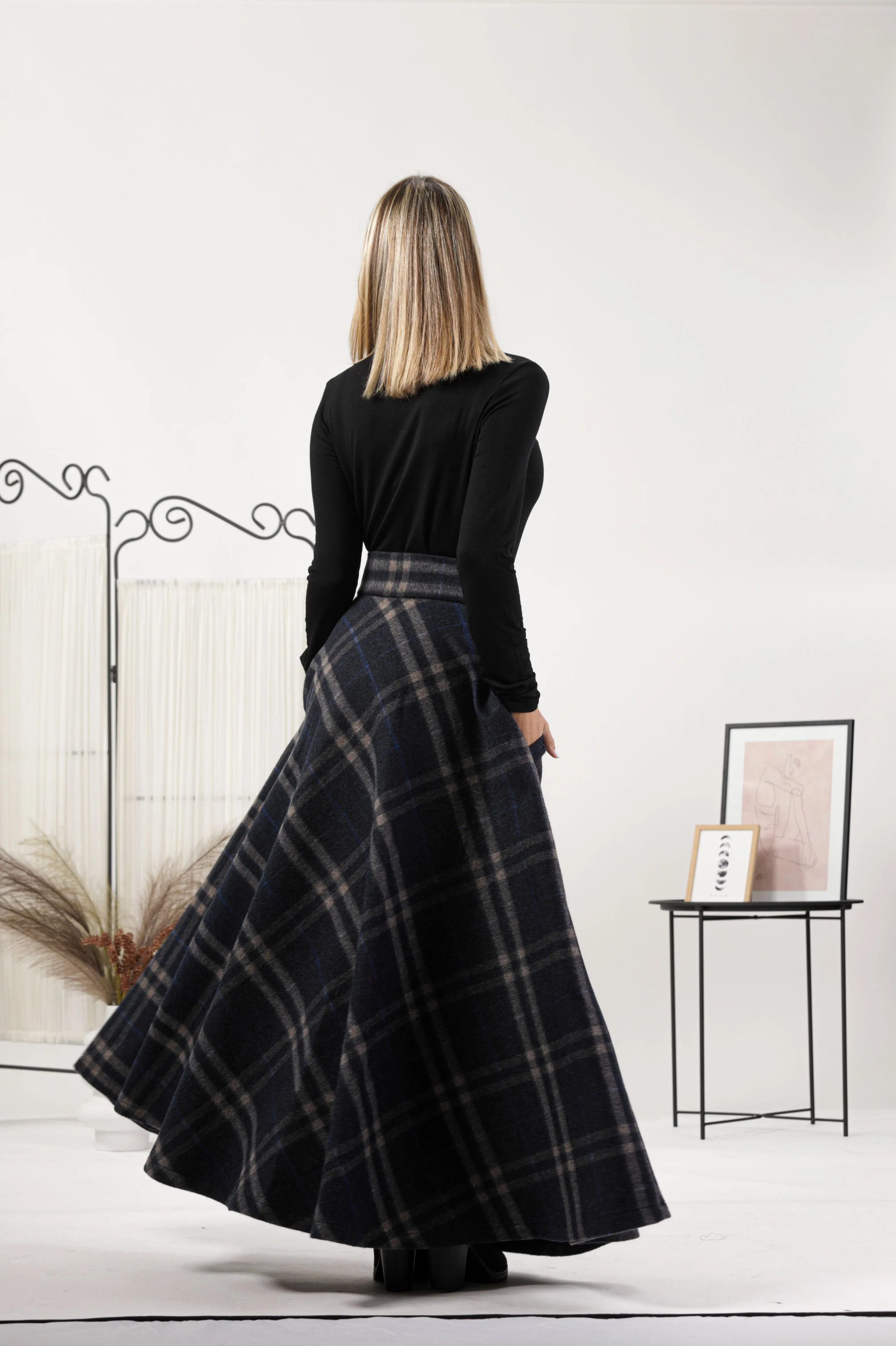 Dark Gray High Waisted Wool Maxi Skirt