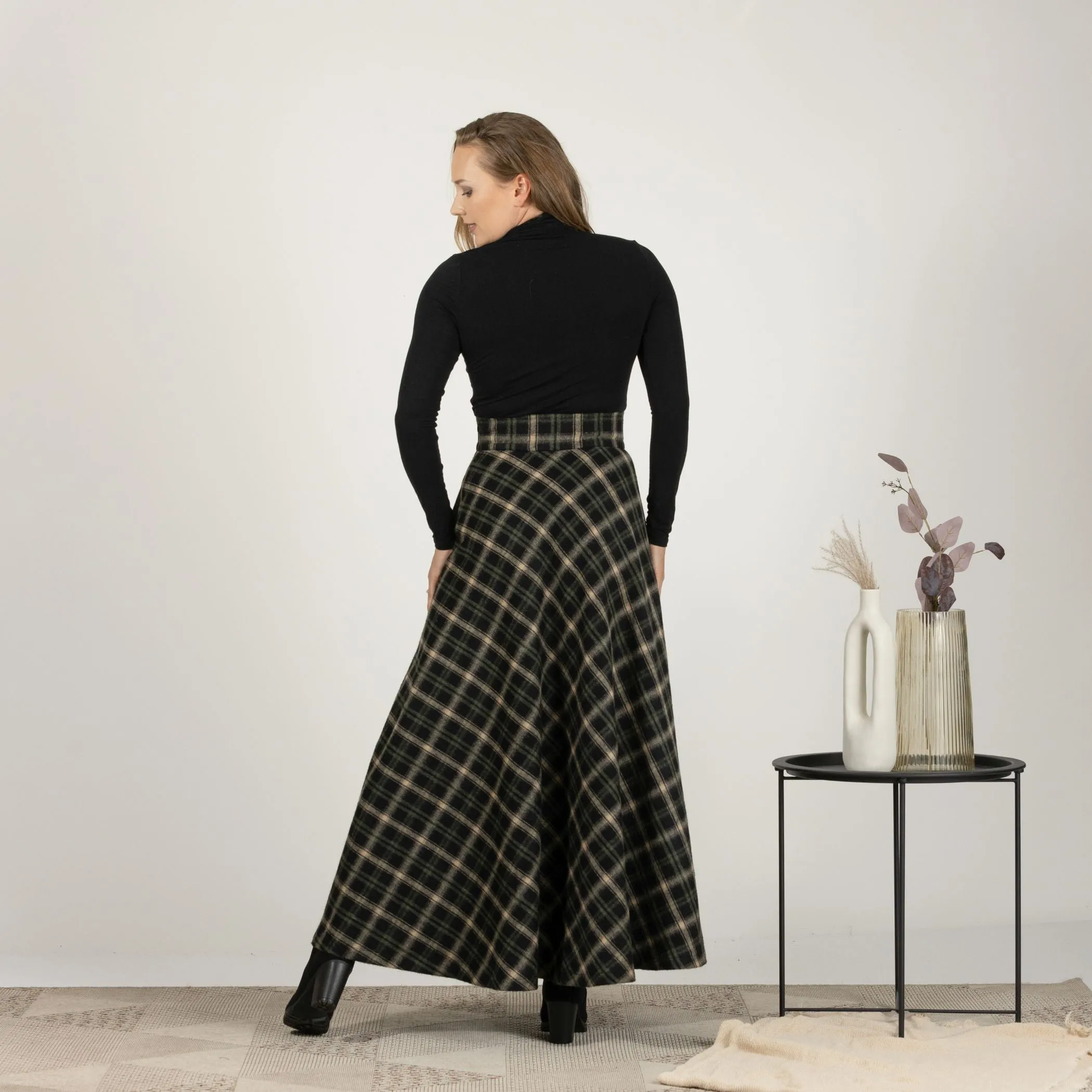Dark Gray High Waisted Wool Maxi Skirt