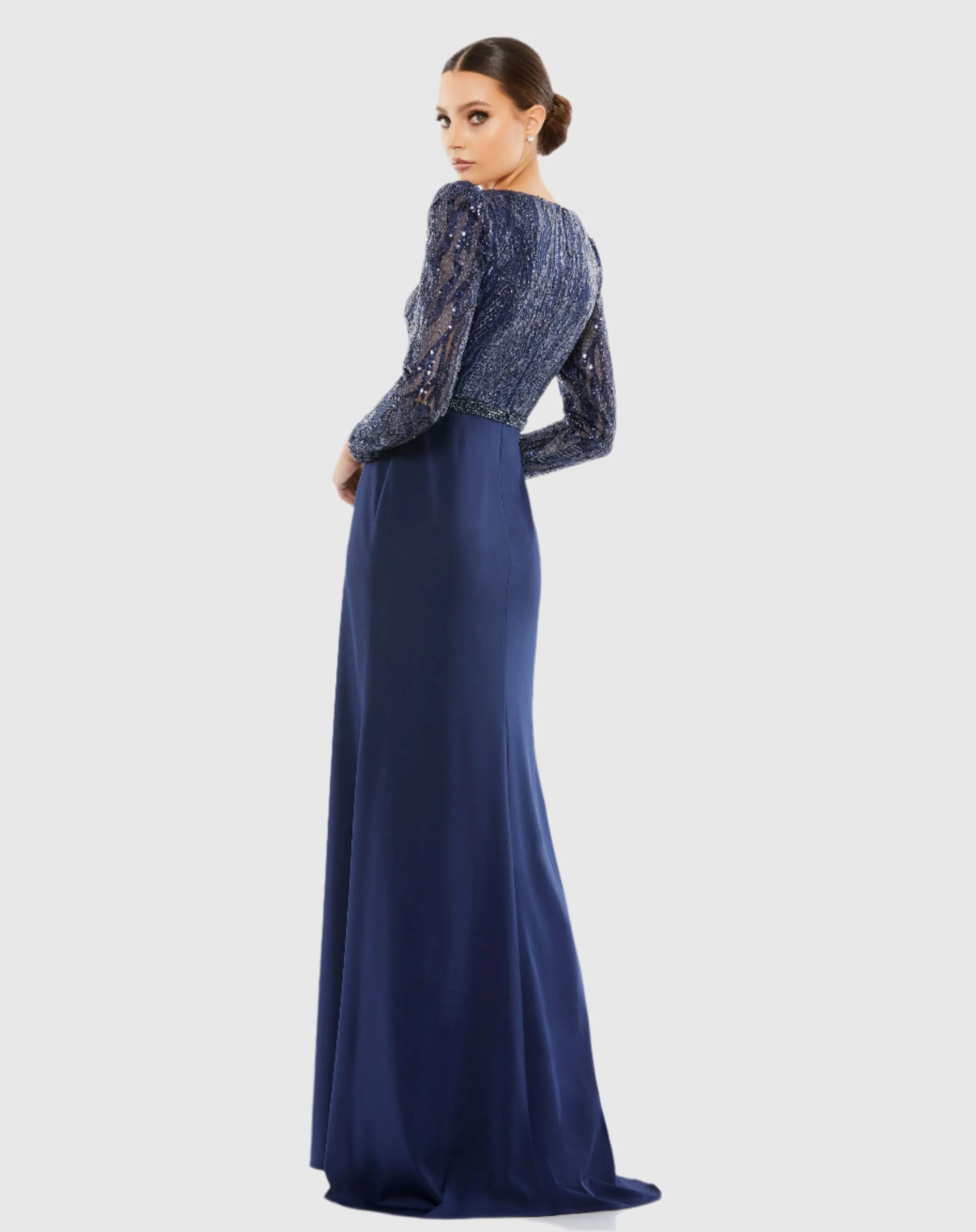 Embellished Long Sleeve Bodice Column Dress