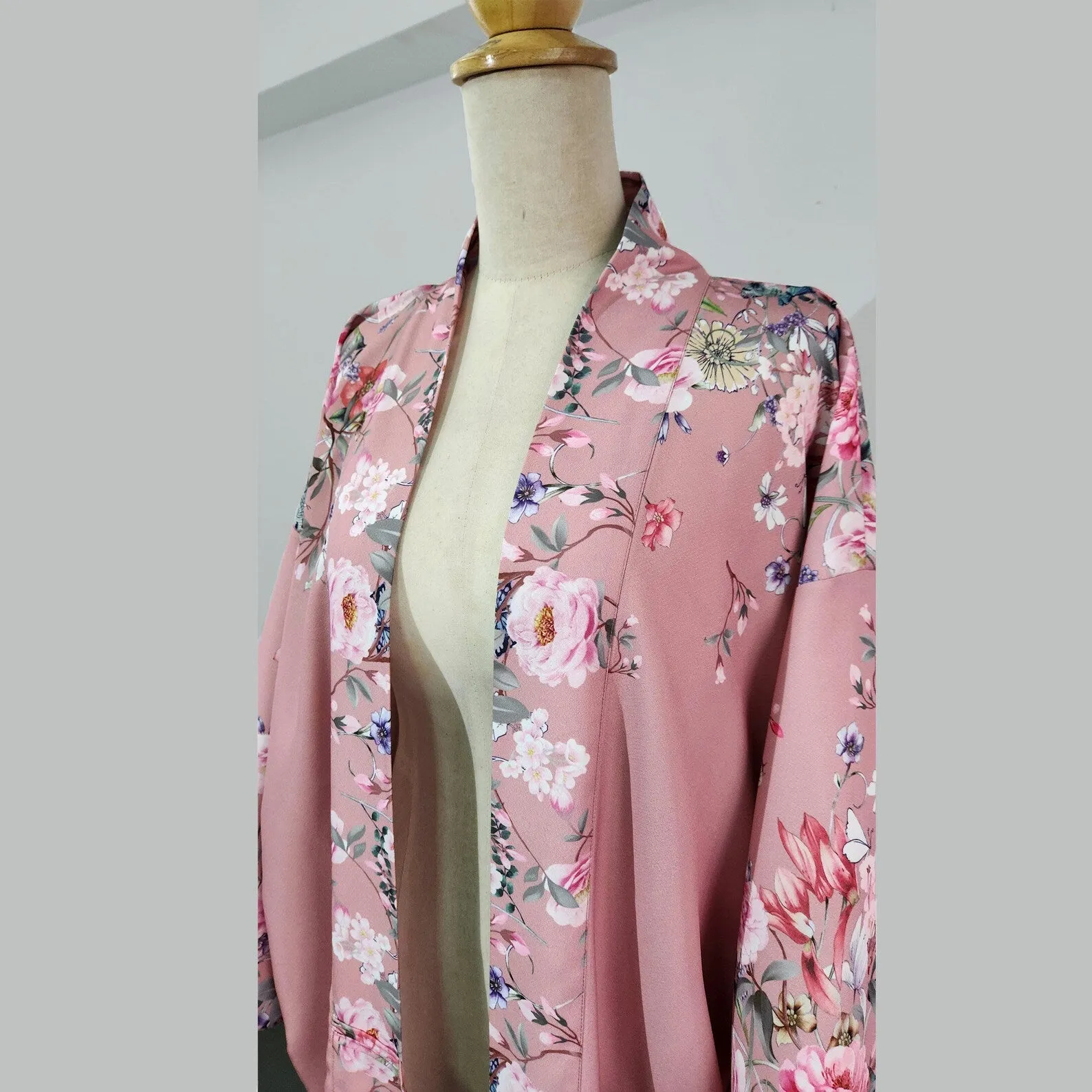 Floral mauve pink kimono robe, inspired by 1920s loungewear