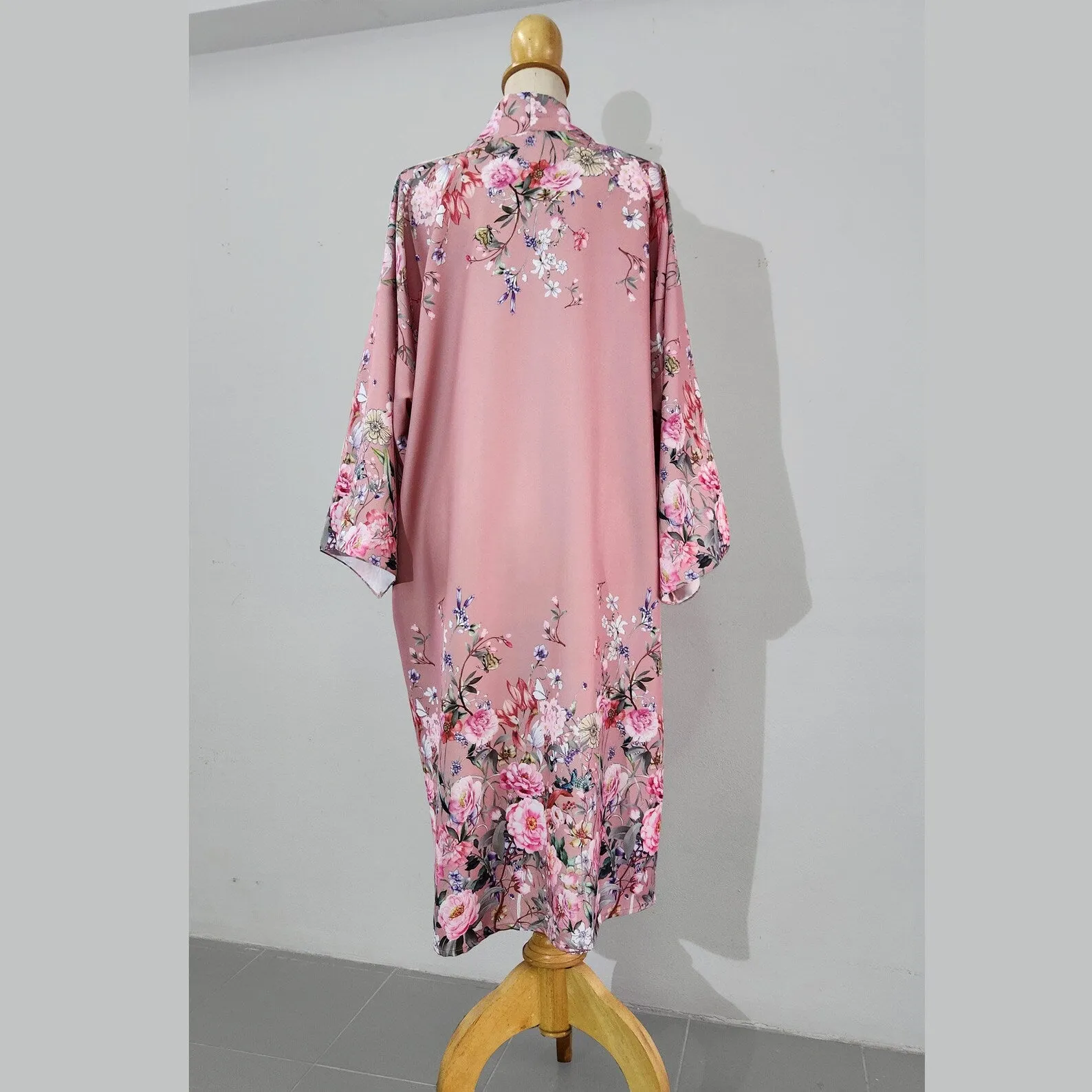 Floral mauve pink kimono robe, inspired by 1920s loungewear