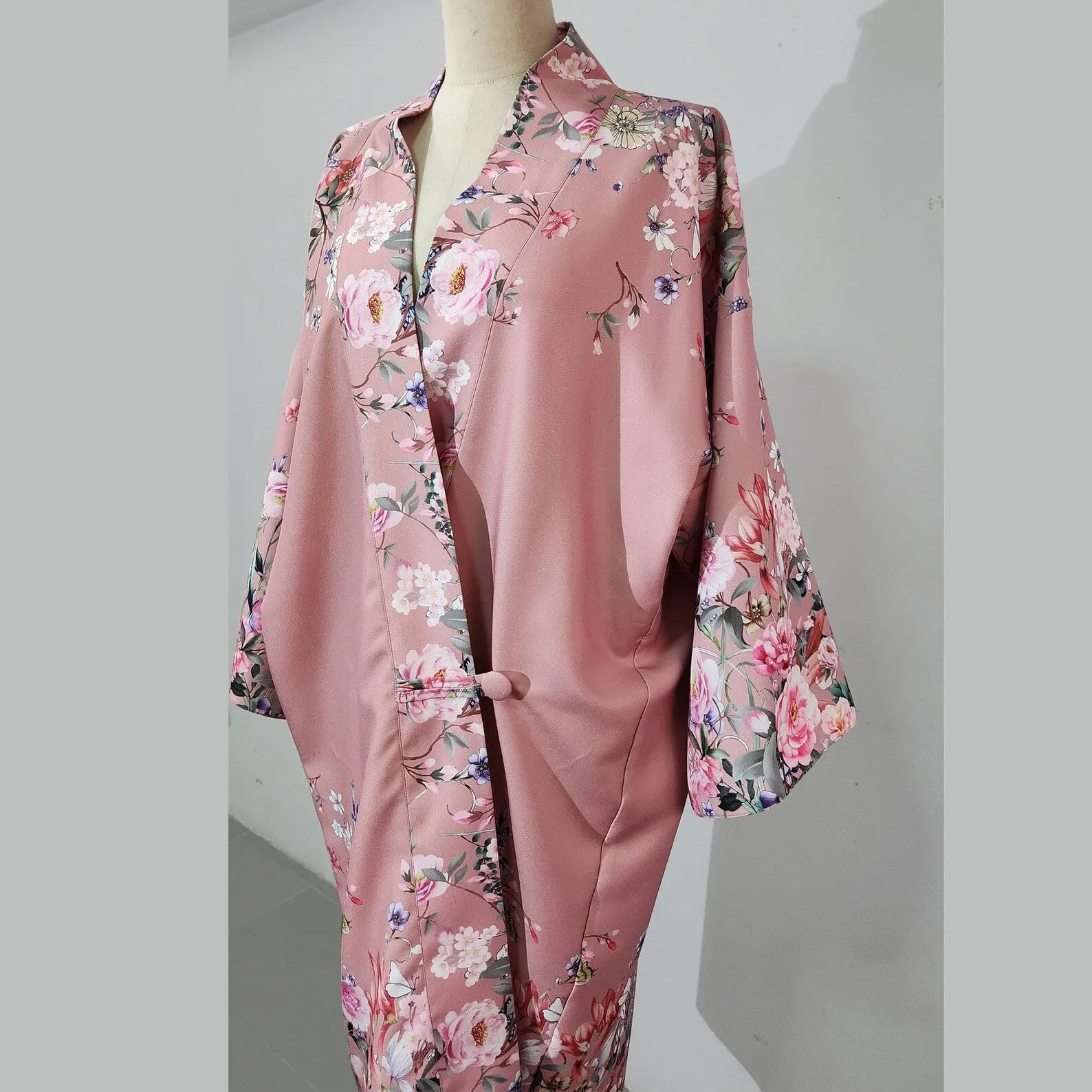 Floral mauve pink kimono robe, inspired by 1920s loungewear