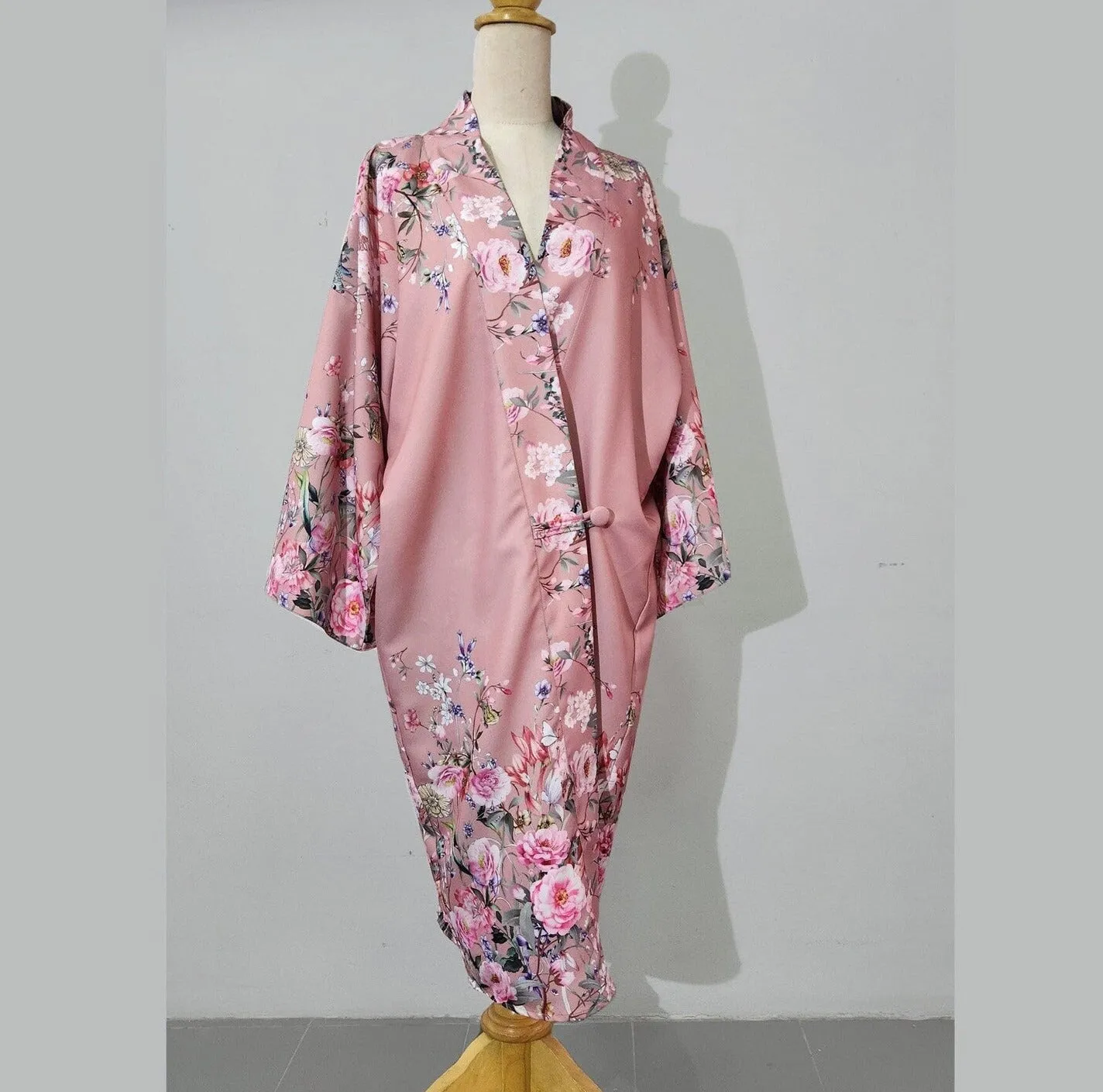 Floral mauve pink kimono robe, inspired by 1920s loungewear
