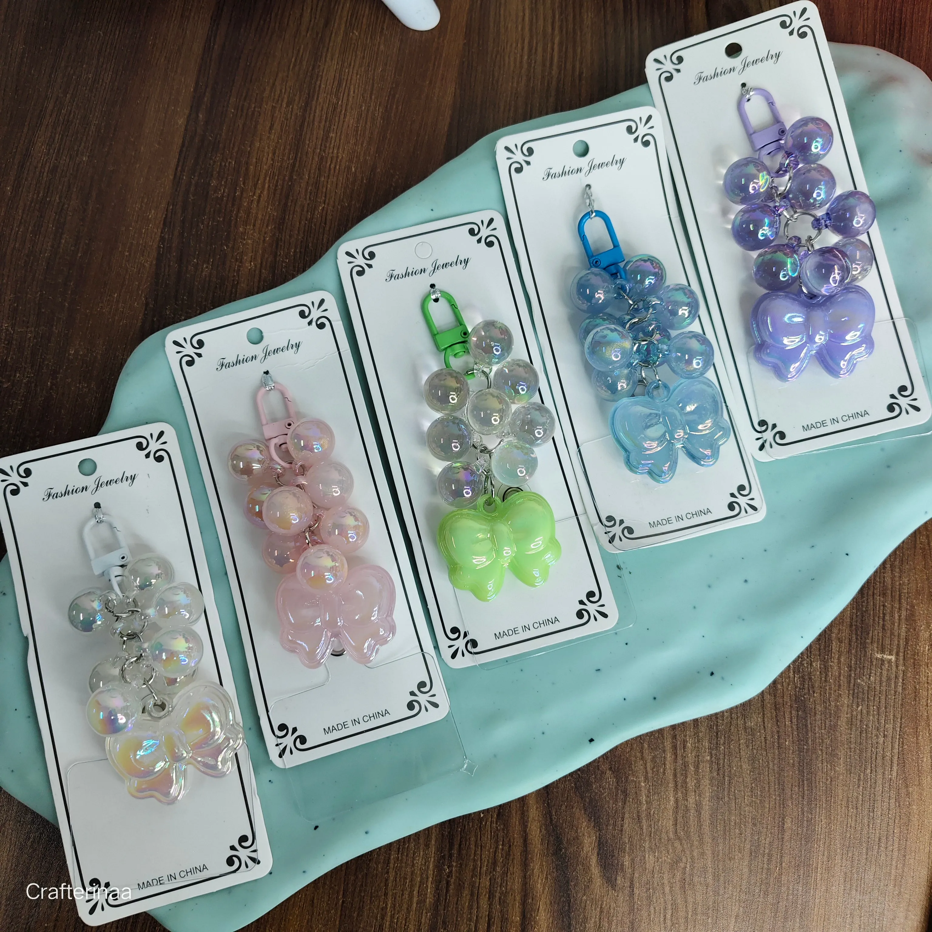 Holographic pearls with bow charm | holographic keychain