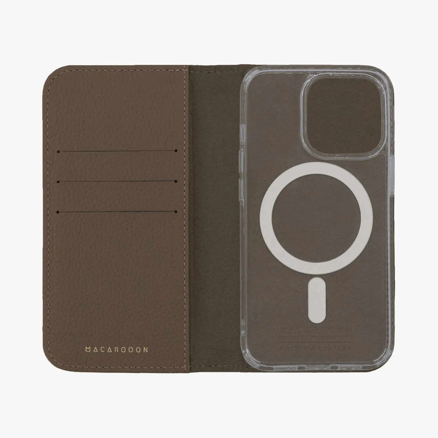 iPhone 15 Plus MagSafe Leather Flip Cover with Clear Case