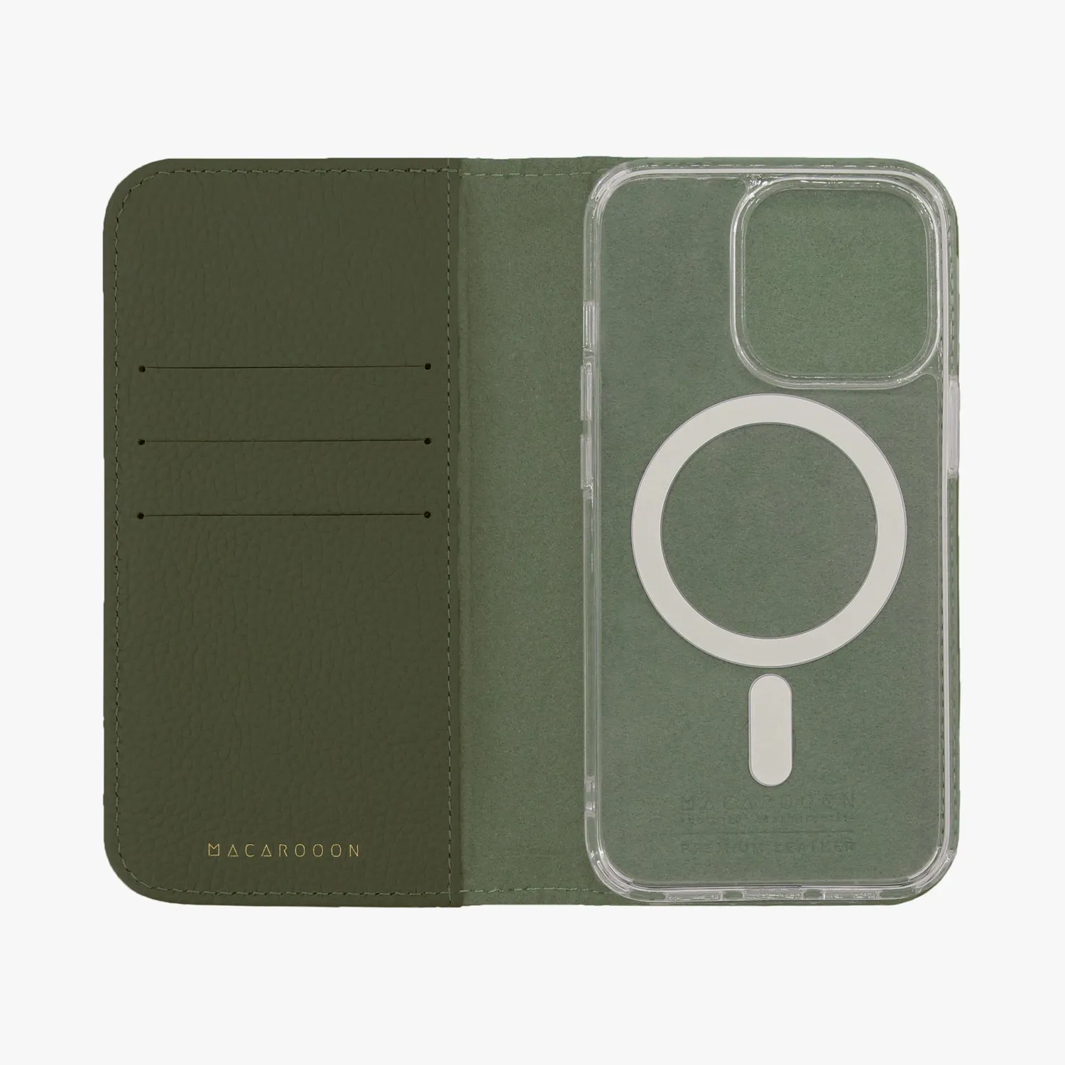 iPhone 15 Pro Max MagSafe Leather Flip Cover with Clear Case