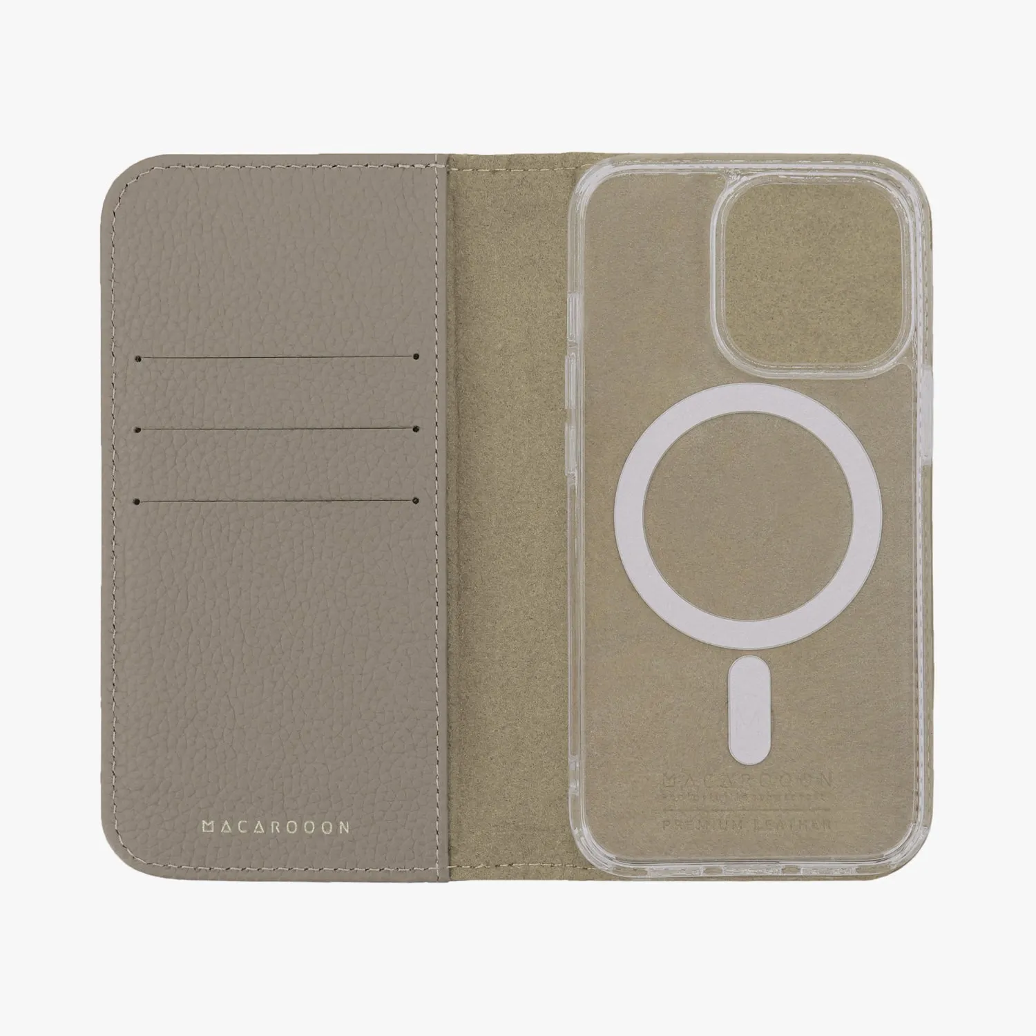 iPhone 15 Pro Max MagSafe Leather Flip Cover with Clear Case