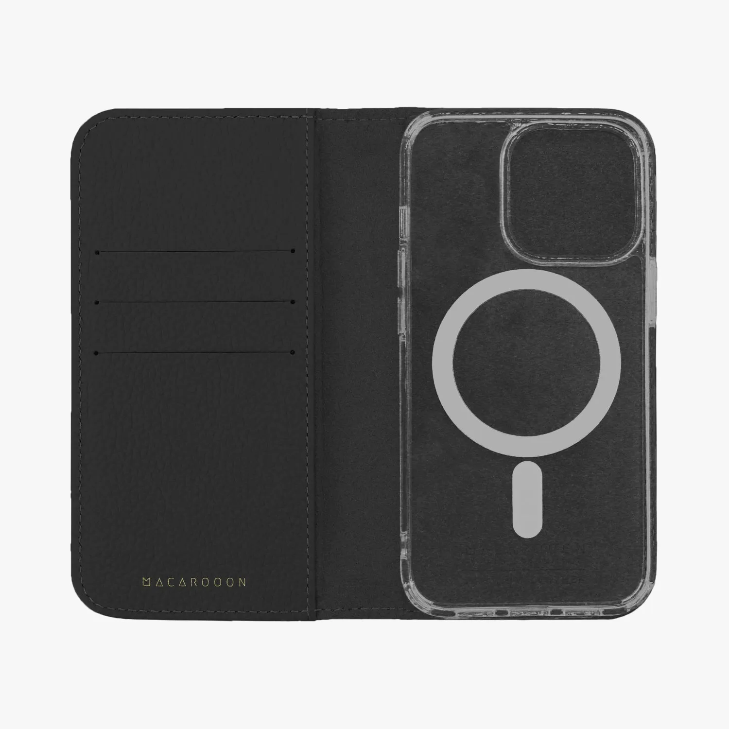 iPhone 15 Pro Max MagSafe Leather Flip Cover with Clear Case