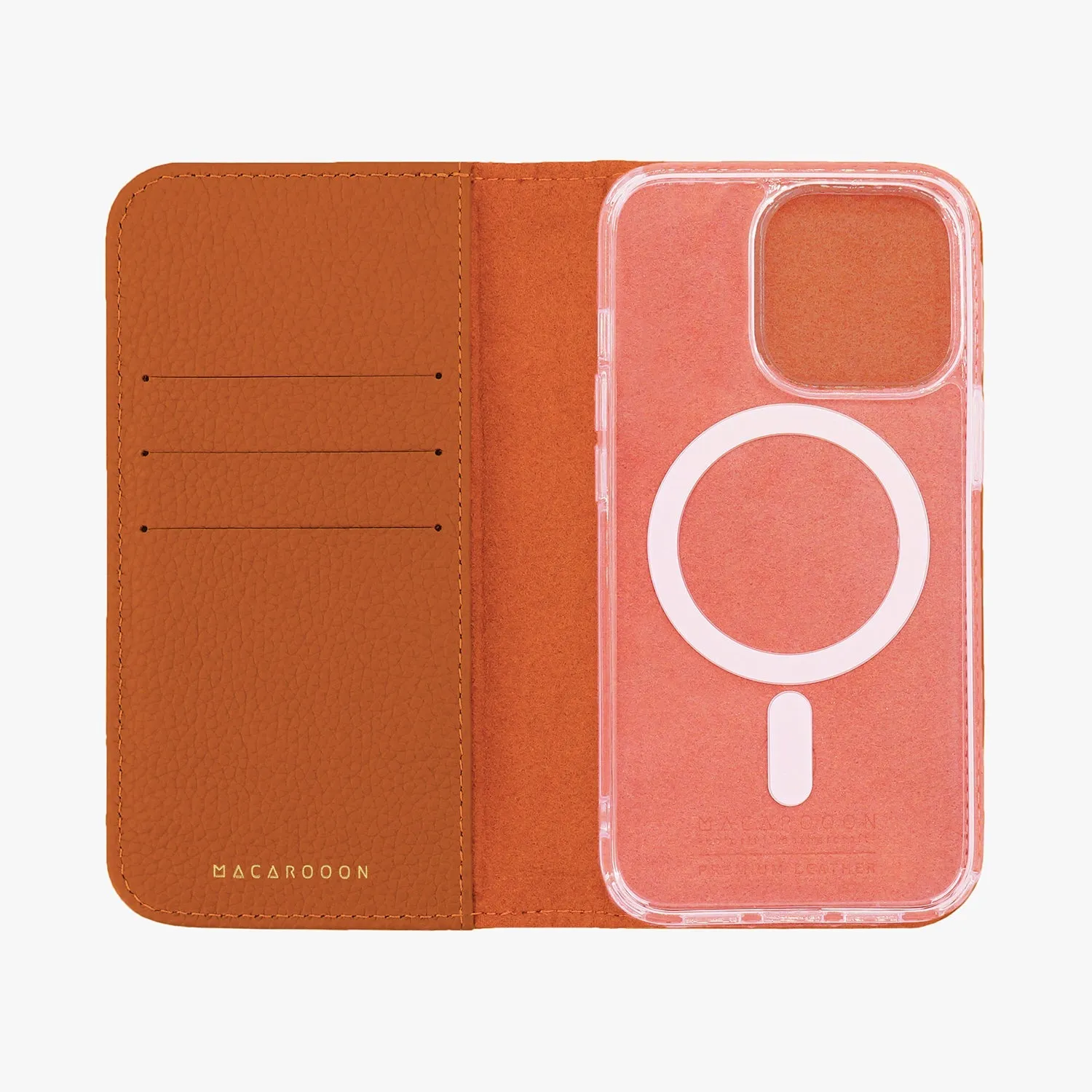 iPhone 15 Pro Max MagSafe Leather Flip Cover with Clear Case
