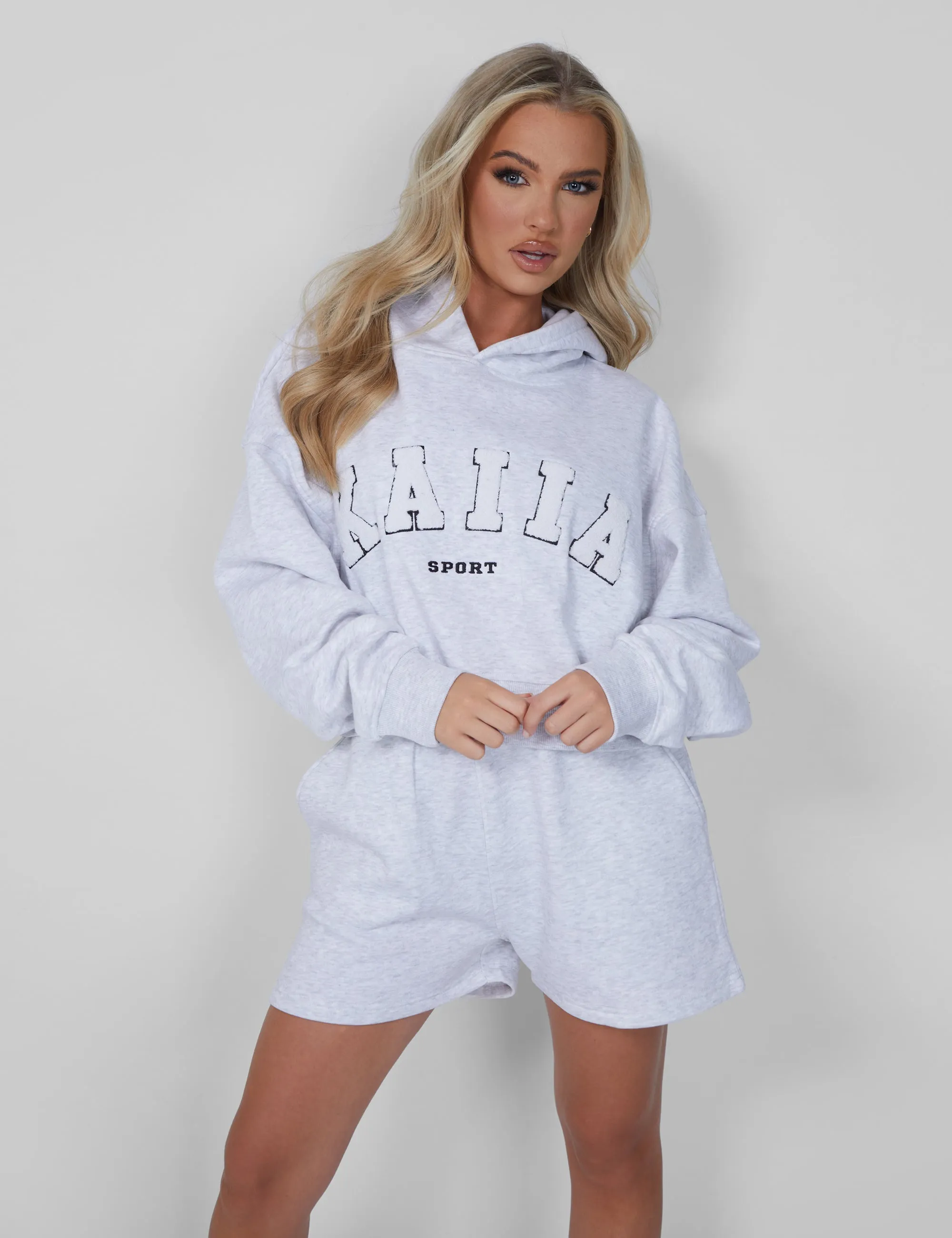 Kaiia Oversized Crop Hoodie Light Grey Marl