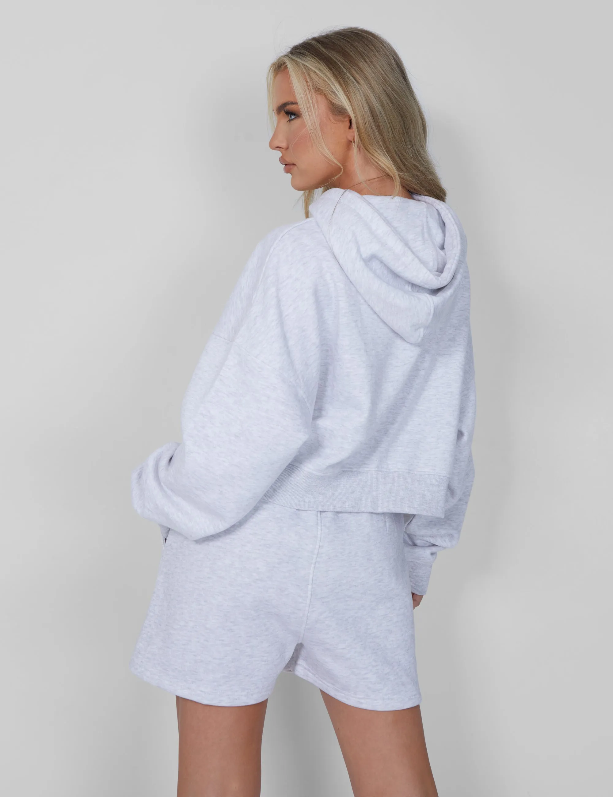 Kaiia Oversized Crop Hoodie Light Grey Marl
