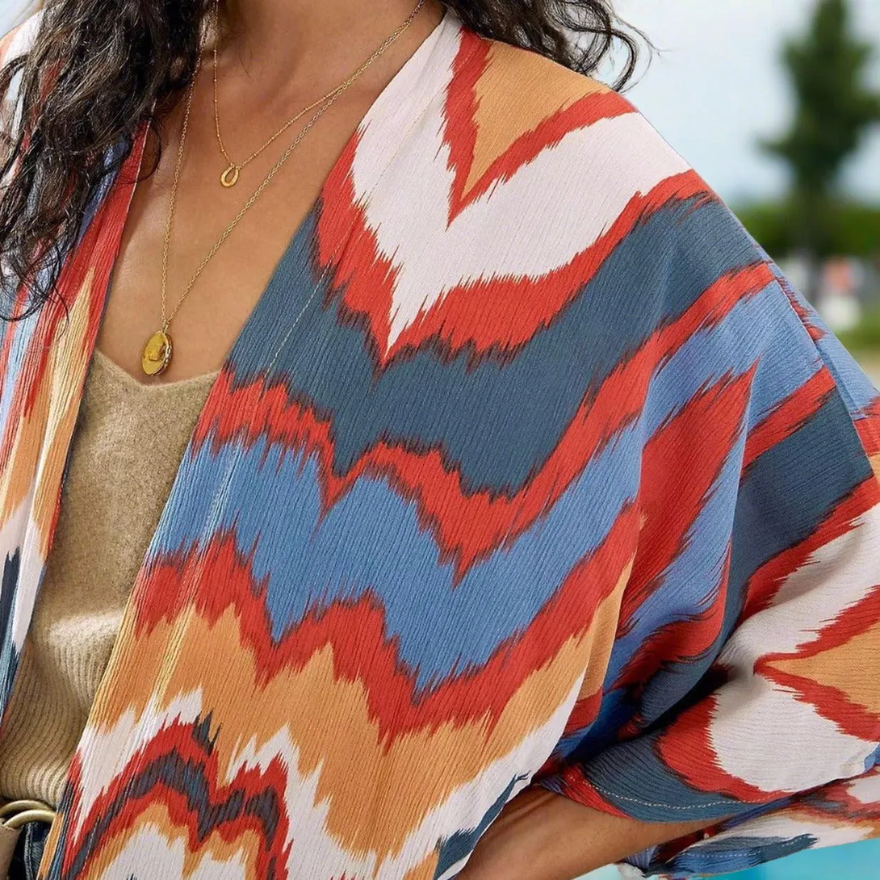 Mid length printed beach kimono