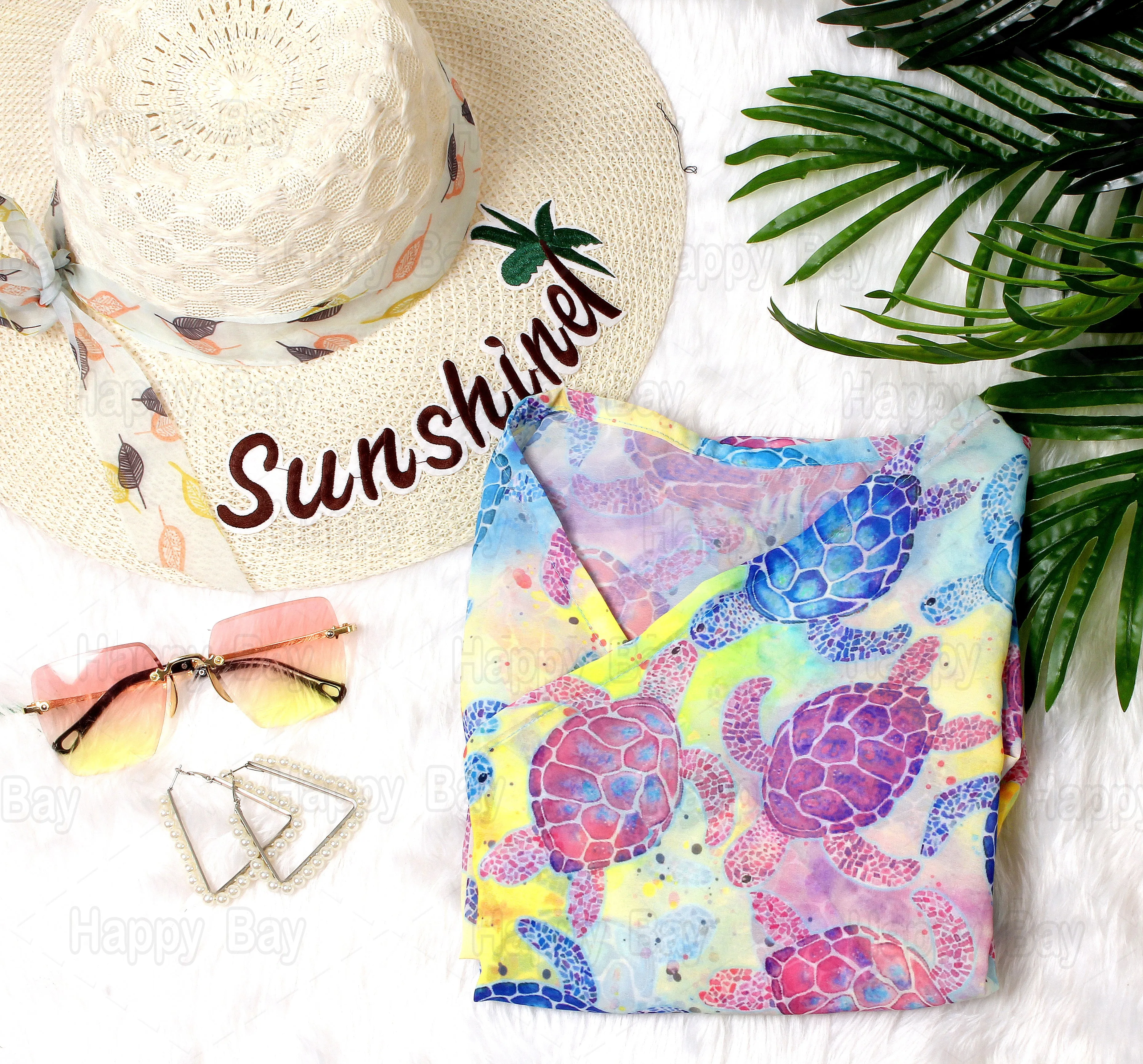 Multi Color Sheer Turtle Printed Short Kimonos For Women
