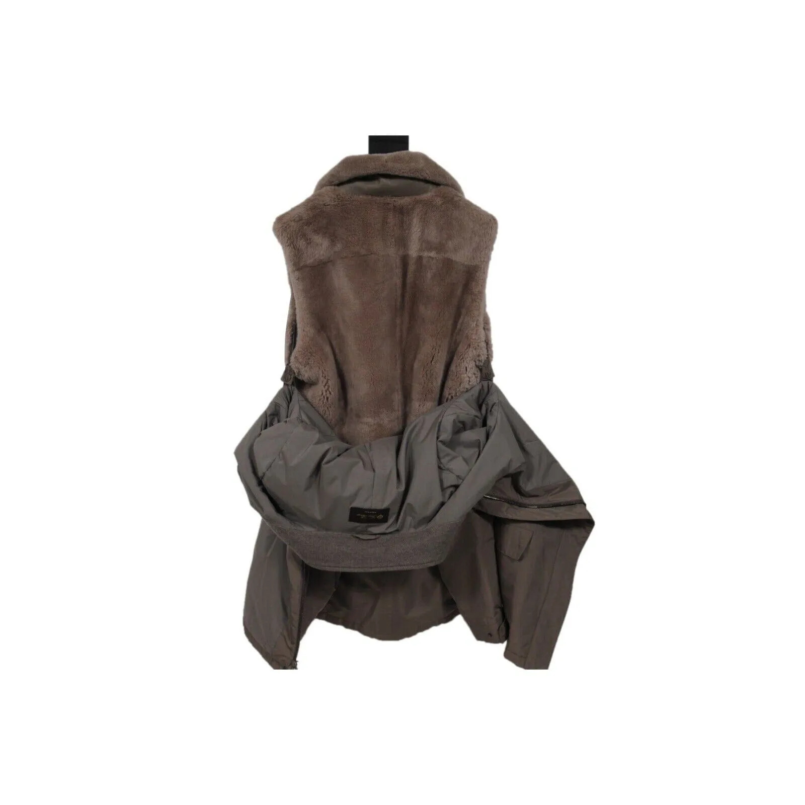 Nutria Fur Jacket Vest 46 XL Tan Silk Nylon Zip Up Parka