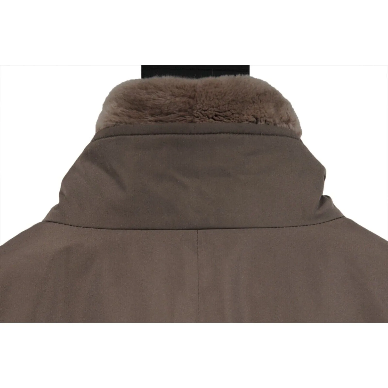 Nutria Fur Jacket Vest 46 XL Tan Silk Nylon Zip Up Parka