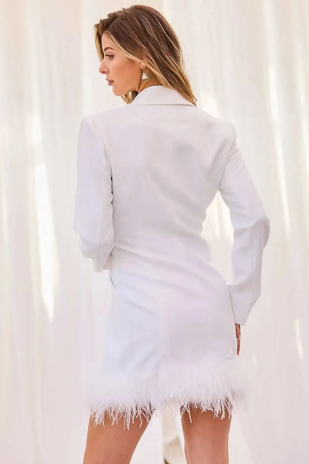 Off White Feather Trim Blazer Dress