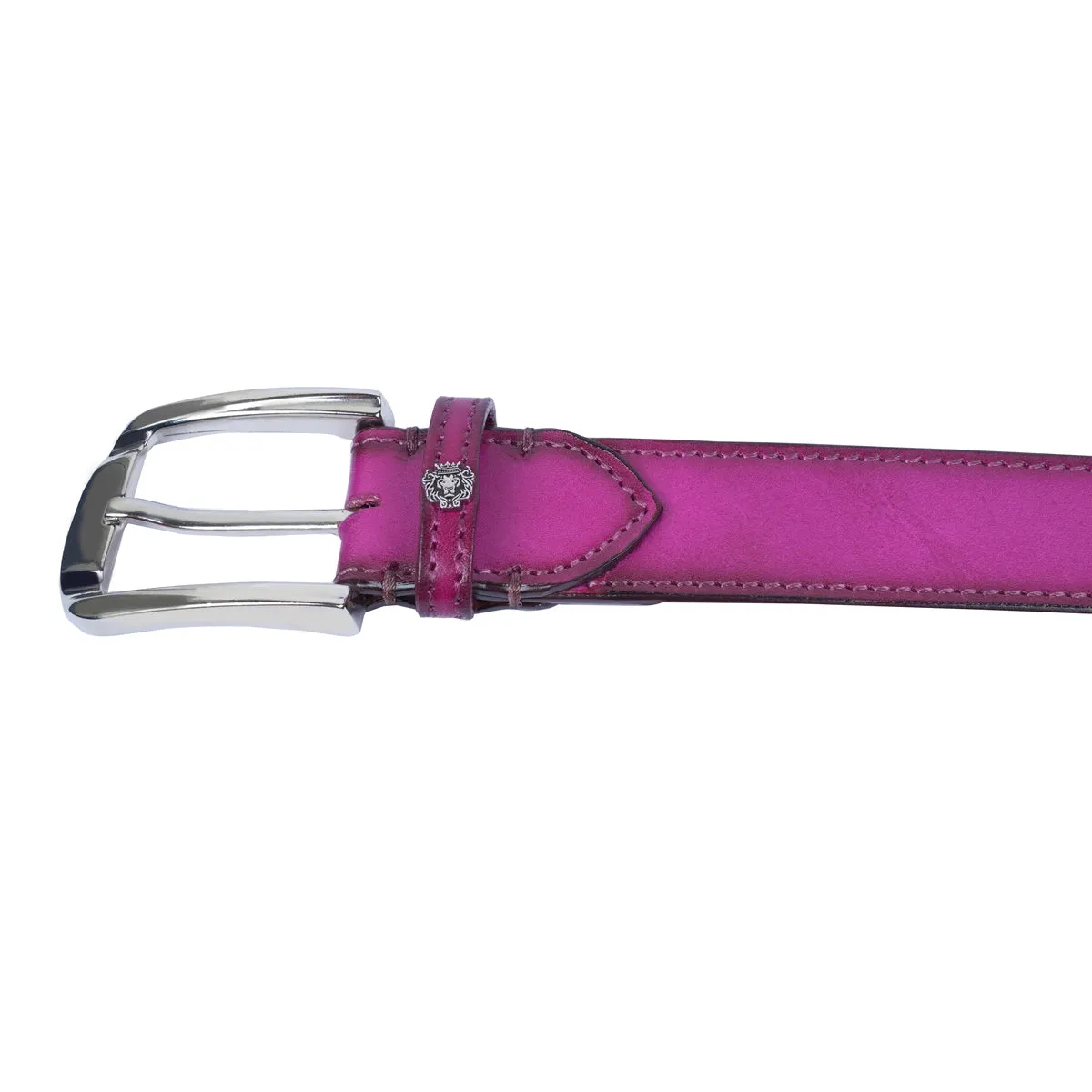 Premium Exclusive Hand-Painted Belt Pink Leather With Silver Finish Buckle Belt by Brune & Bareskin