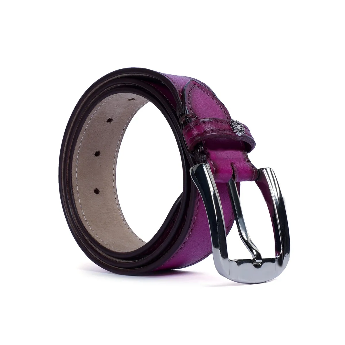 Premium Exclusive Hand-Painted Belt Pink Leather With Silver Finish Buckle Belt by Brune & Bareskin