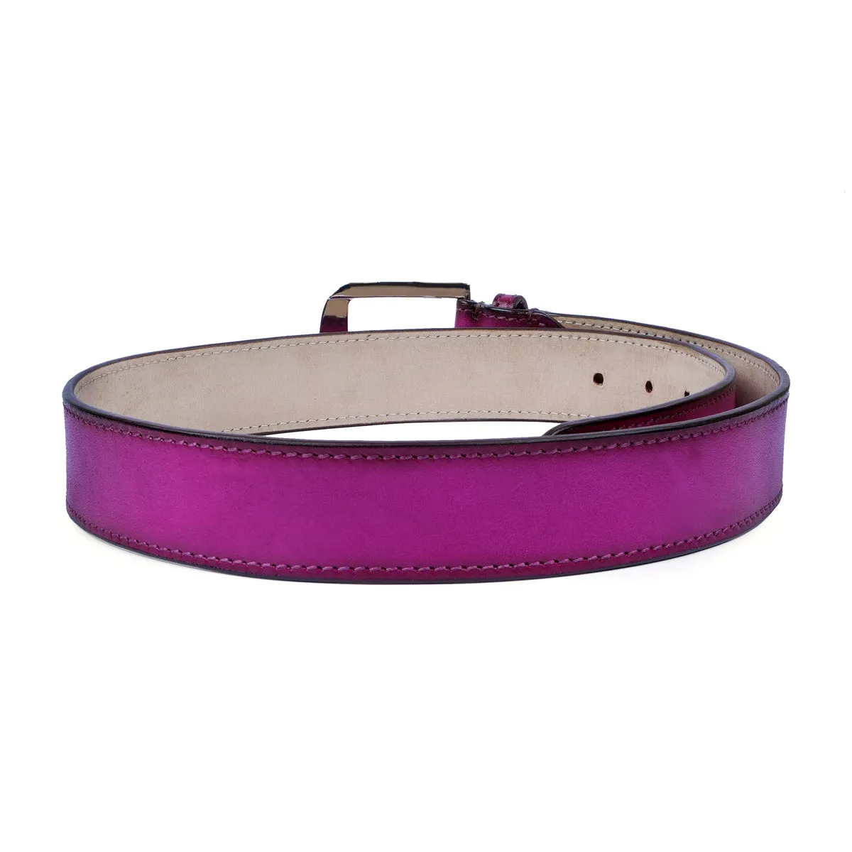 Premium Exclusive Hand-Painted Belt Pink Leather With Silver Finish Buckle Belt by Brune & Bareskin