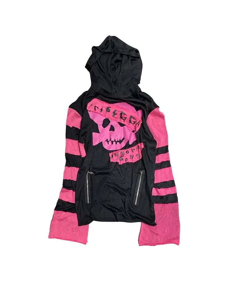Rock Punk Skull Print Striped Sleeve Hoodie【s0000008314】